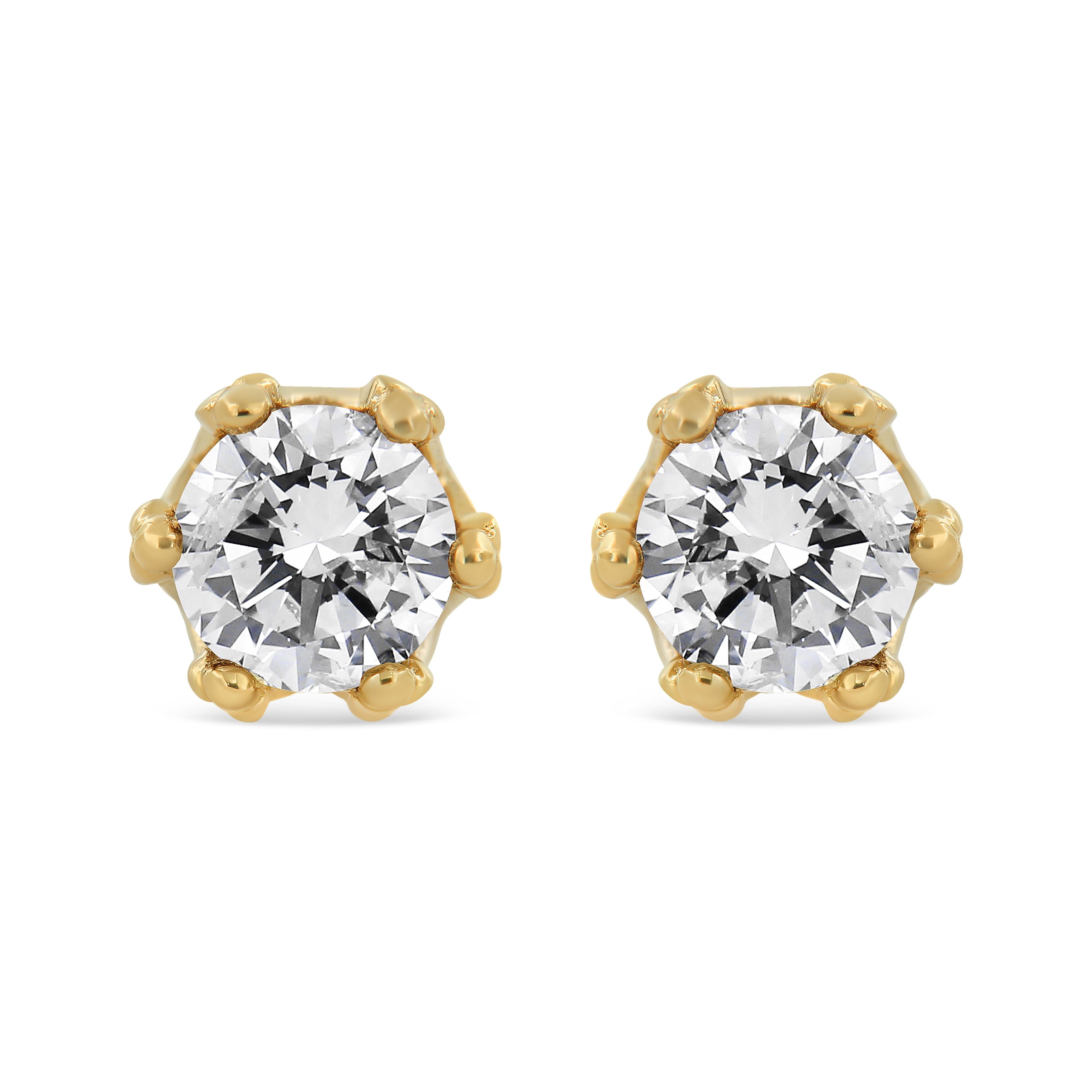 14K Yellow Gold 2.0 Cttw Round Diamond Crown Stud Earrings (I-J Color, I1-I2 Clarity)