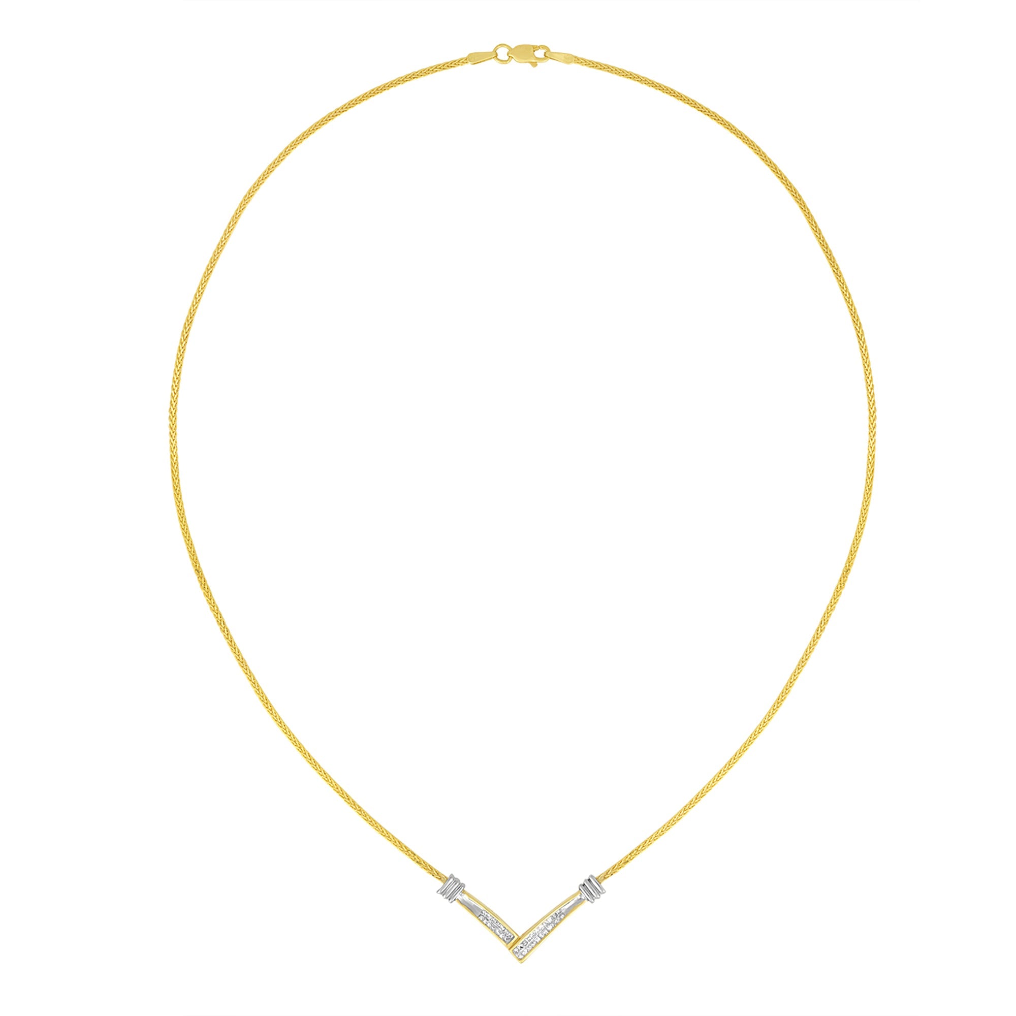 14K Yellow and White Gold 1/4 Cttw Princess Cut Diamond Channel-Set “V†Shape 18" Pendant Necklace (H-I Color, SI2-I1 Clarity)