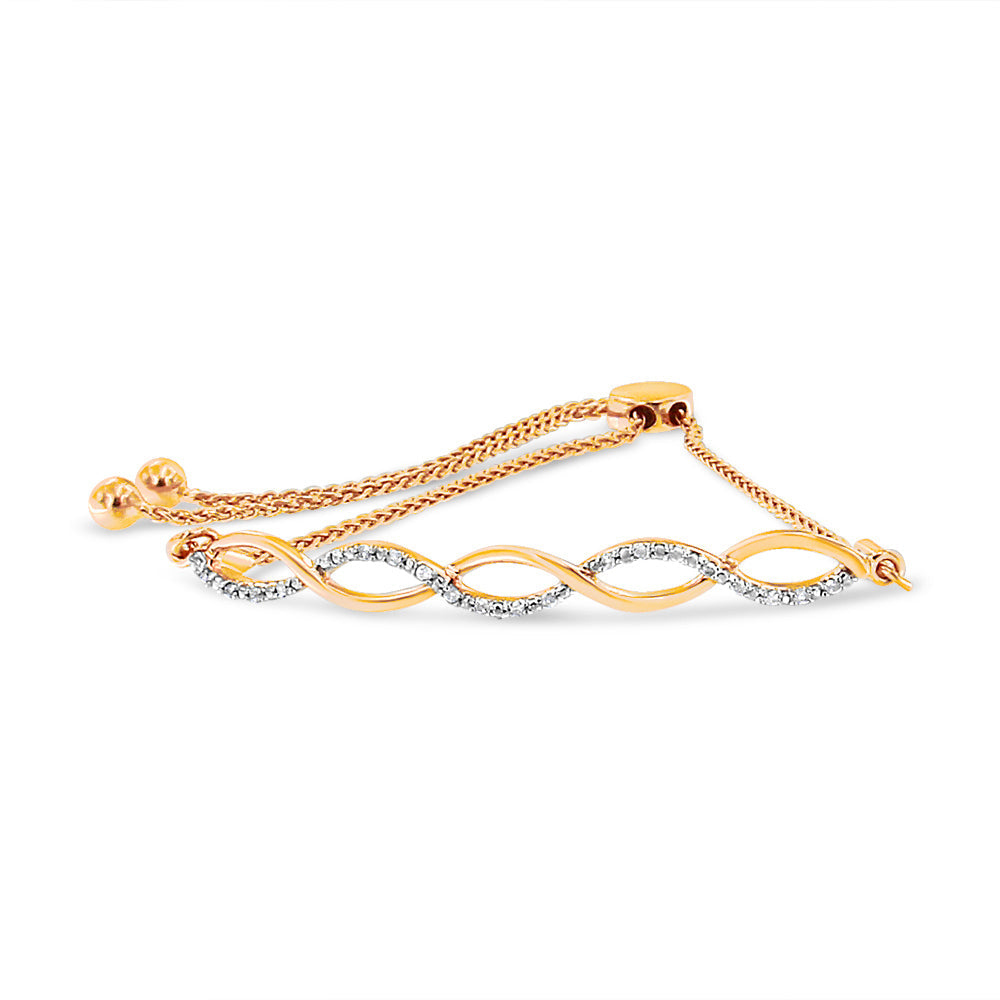 14K Rose Gold Plated .925 Sterling Silver 1/10 cttw Diamond Infinity Twist 4â€-10†Adjustable Bolo Bracelet (I-J Color, I2-I3 Clarity)