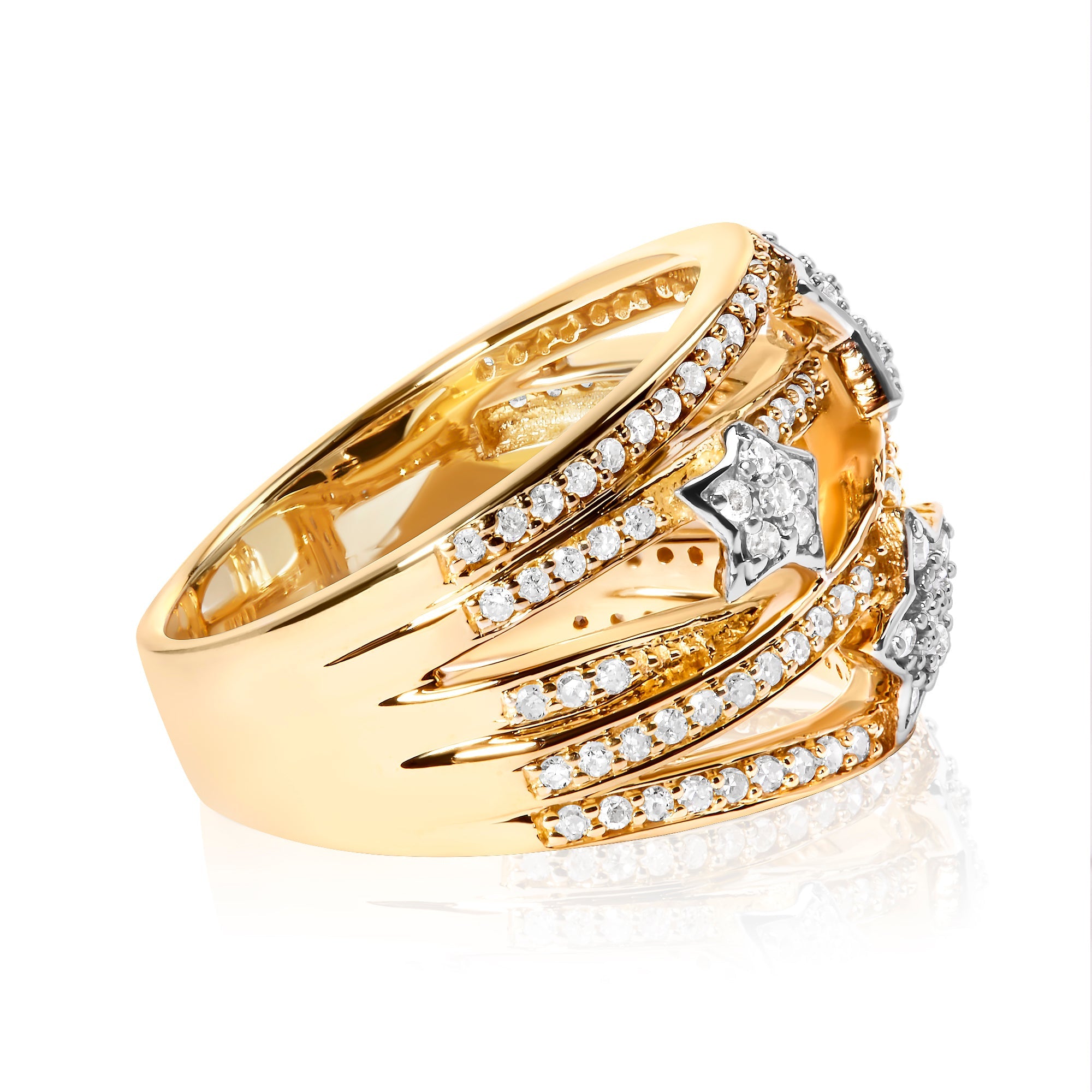 18K Yellow Gold Plated .925 Sterling Silver 3/4 Cttw Diamond Star and Galaxy Ring Band