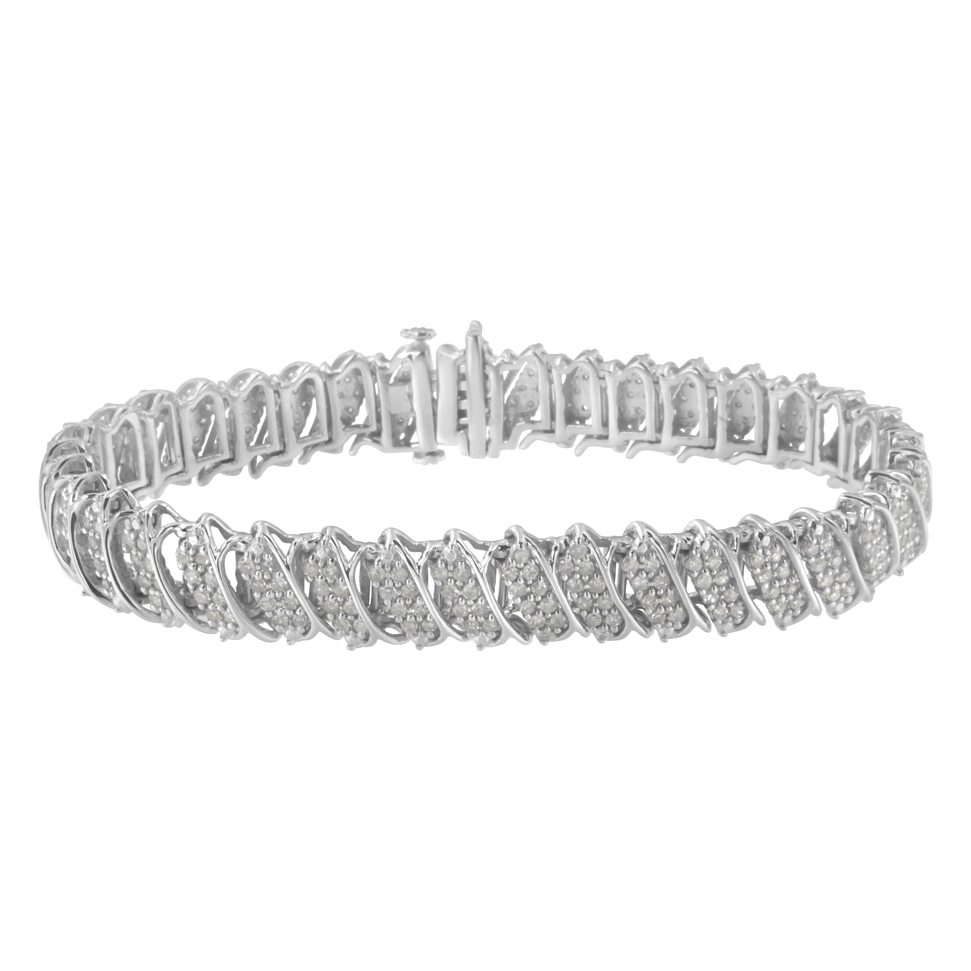 .925 Sterling Silver 3.0 Cttw Diamond Multi Row Cluster Slanted Wave Link 7-¼†Tennis Bracelet (I-J Color, I2-I3 Clarity)