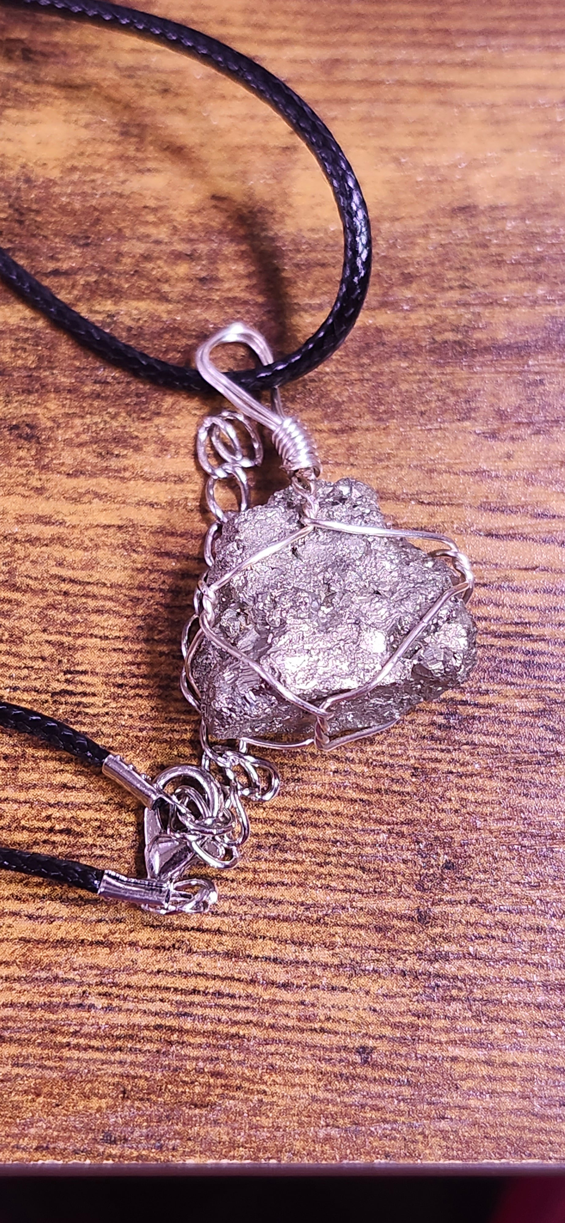 Handmade Wire Wrapped Pyrite Silver Color Wire