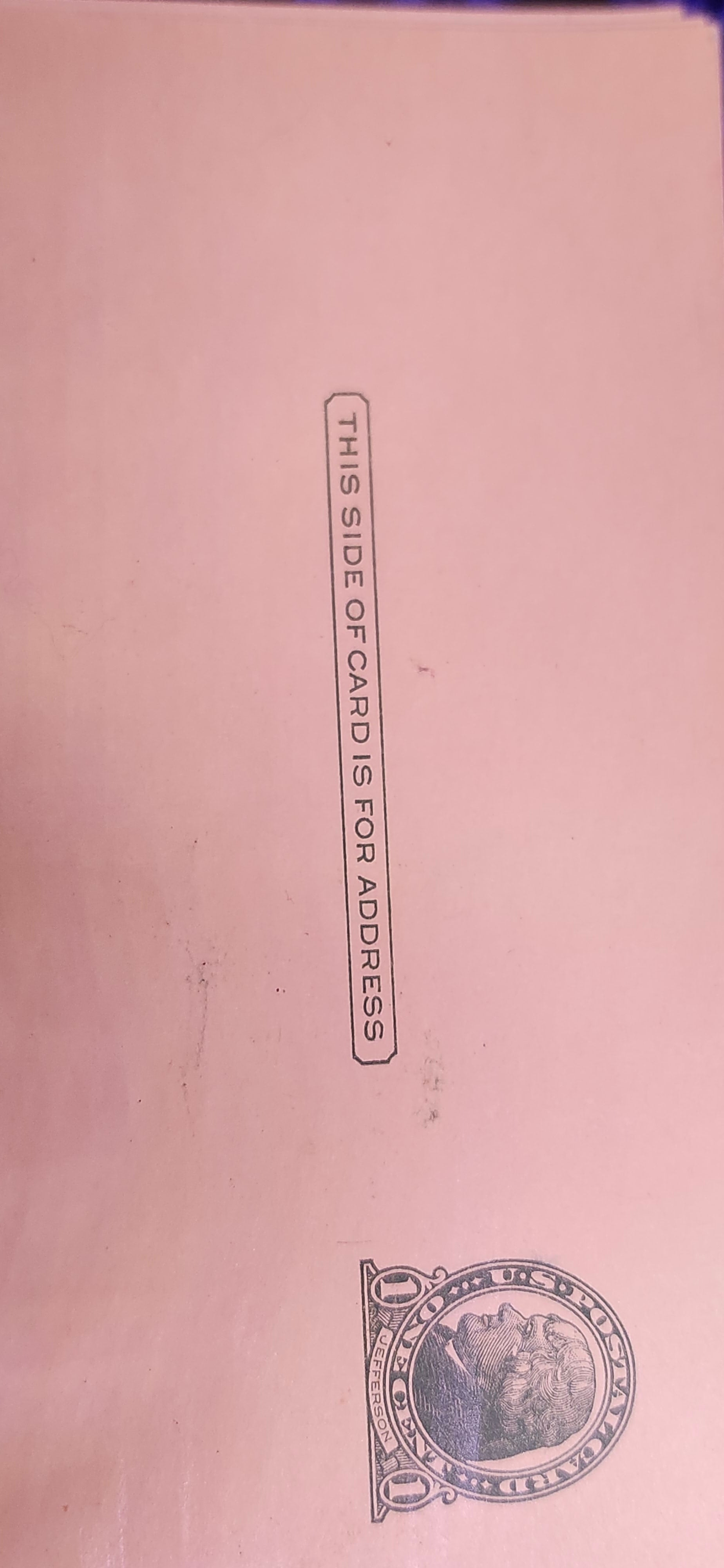 1 cent Jefferson Prepaid Post Card