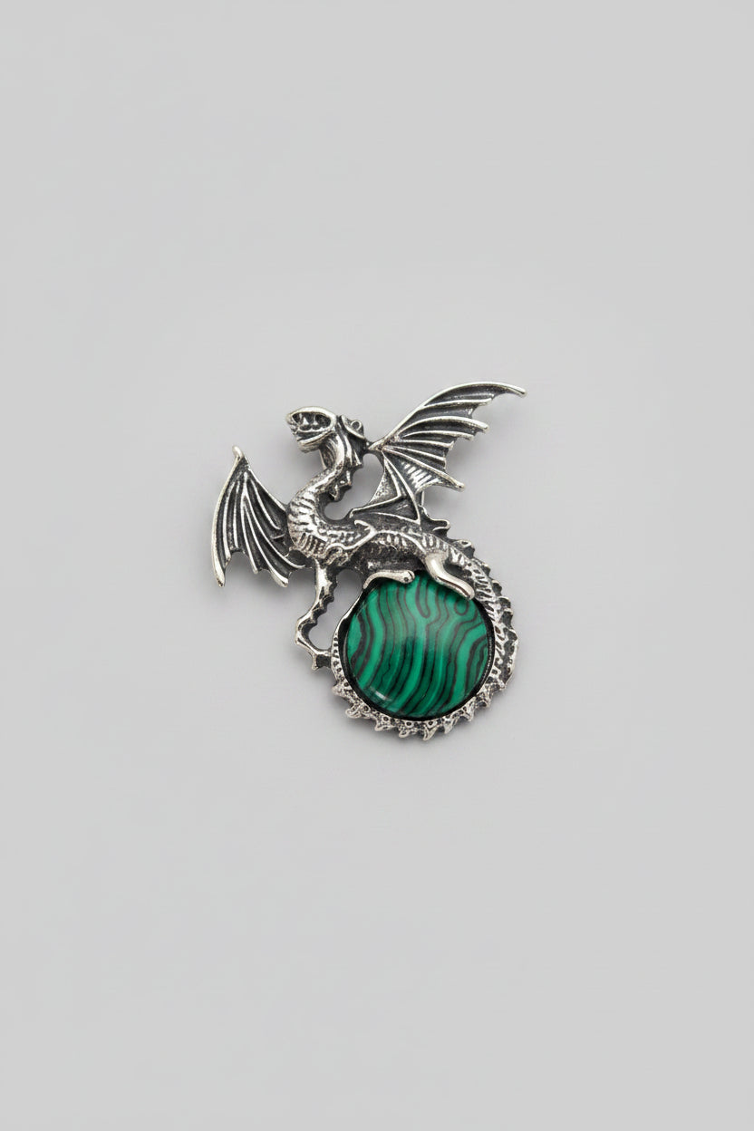 Malachite Cabochon Dragon Pendant Necklace