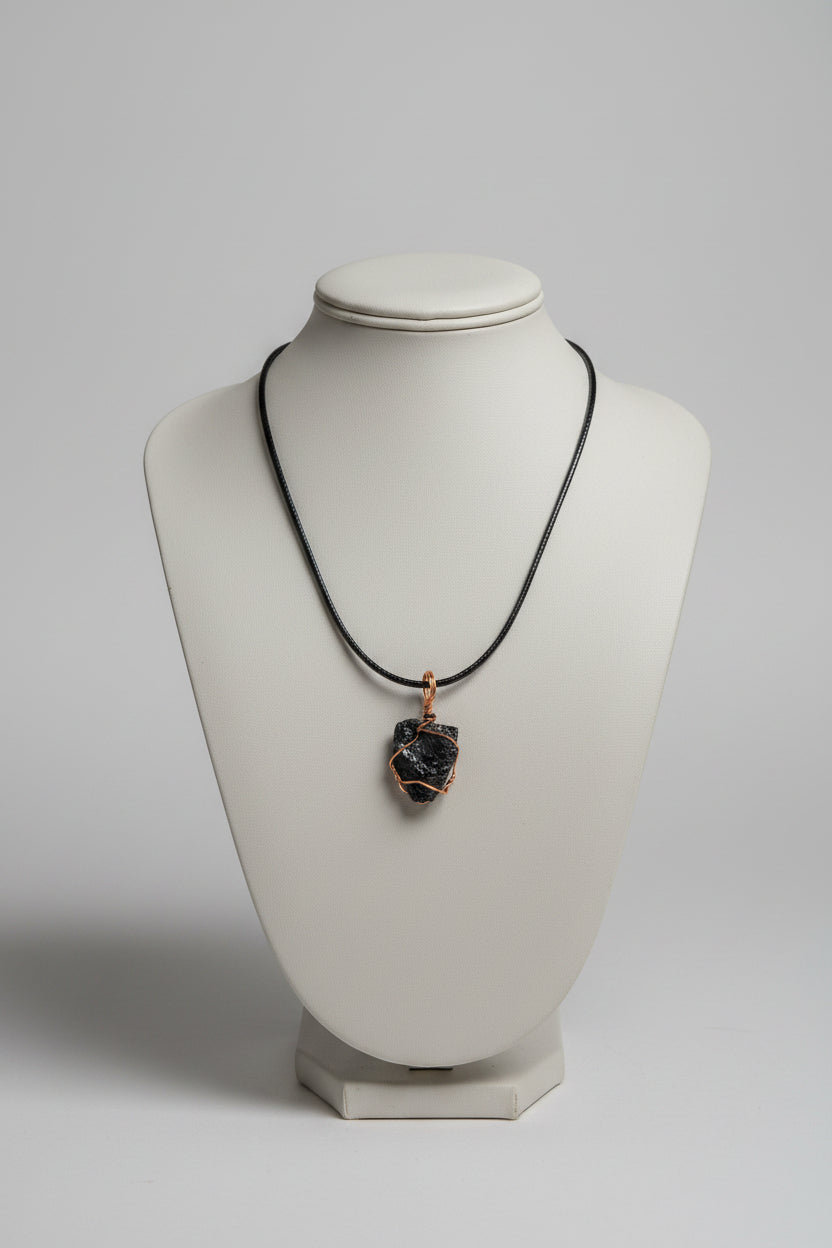 Wire Wrapped Obsidian Pendant Necklace