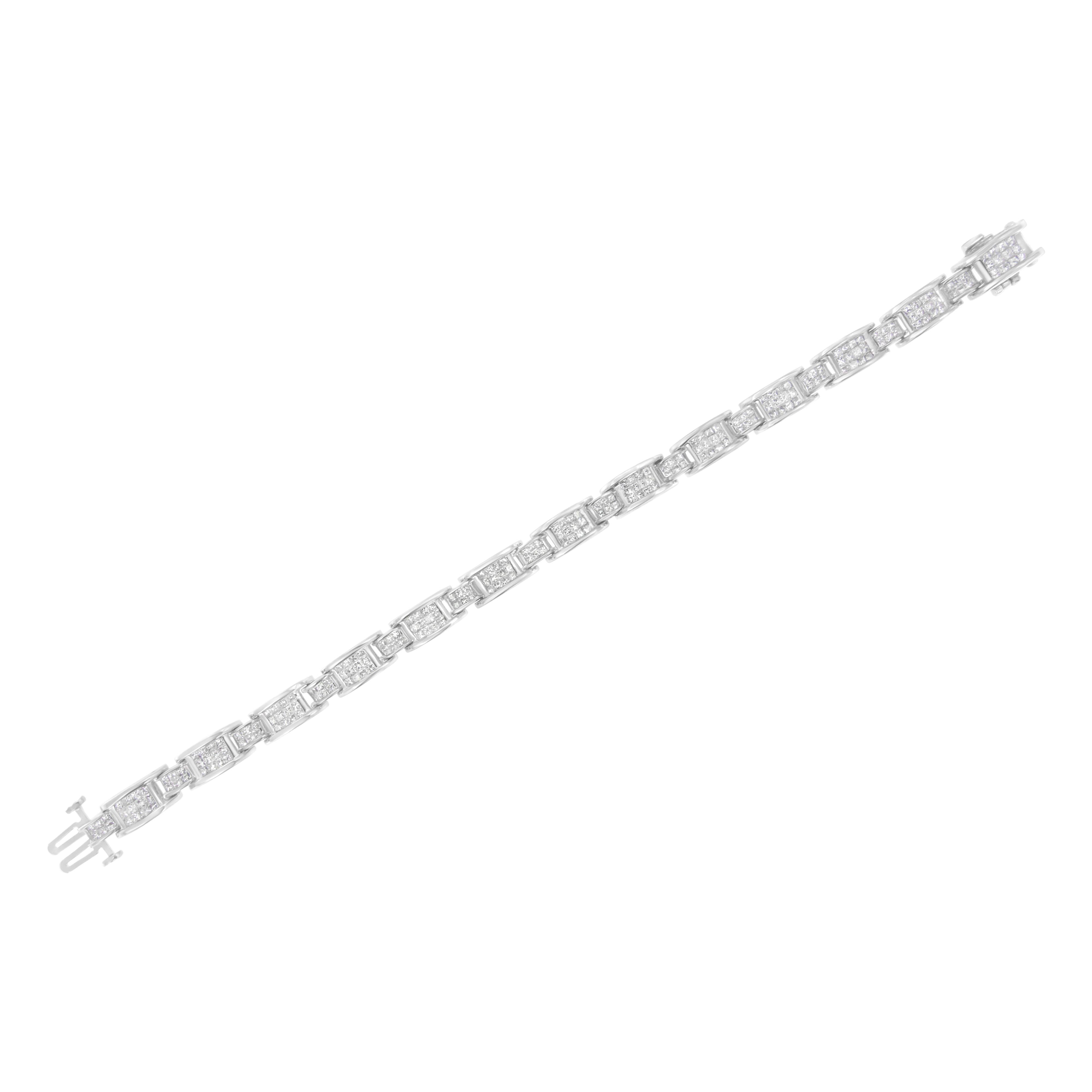 14K White Gold 5.0 Cttw Princess Cut Diamond Invisible Set Alternating Size D Shaped Links Tennis Bracelet (H-I Color, SI2-I1 Clarity) - 7â€