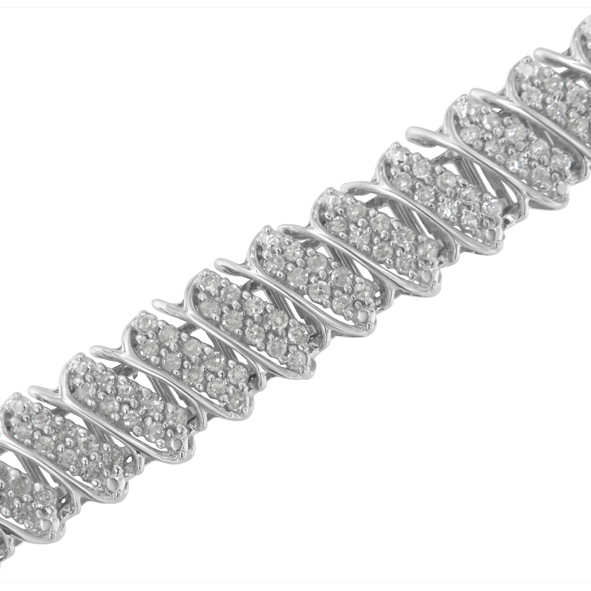 .925 Sterling Silver 3.0 Cttw Diamond Multi Row Cluster Slanted Wave Link 7-¼†Tennis Bracelet (I-J Color, I2-I3 Clarity)