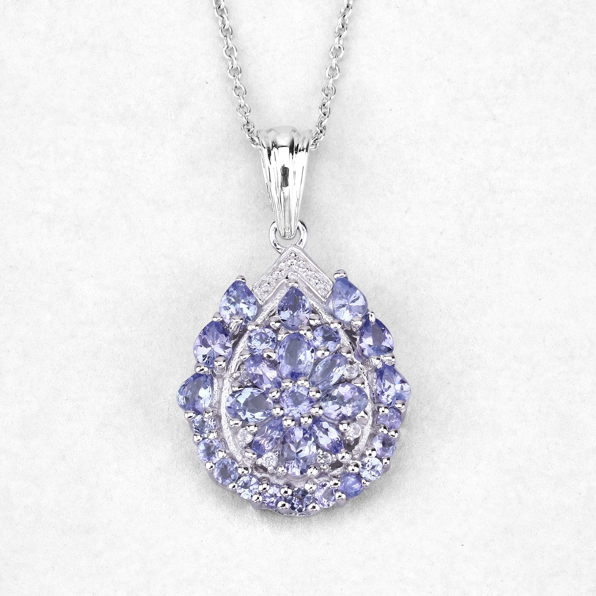 2.64 Carat Genuine Tanzanite and White Topaz .925 Sterling Silver Pendant
