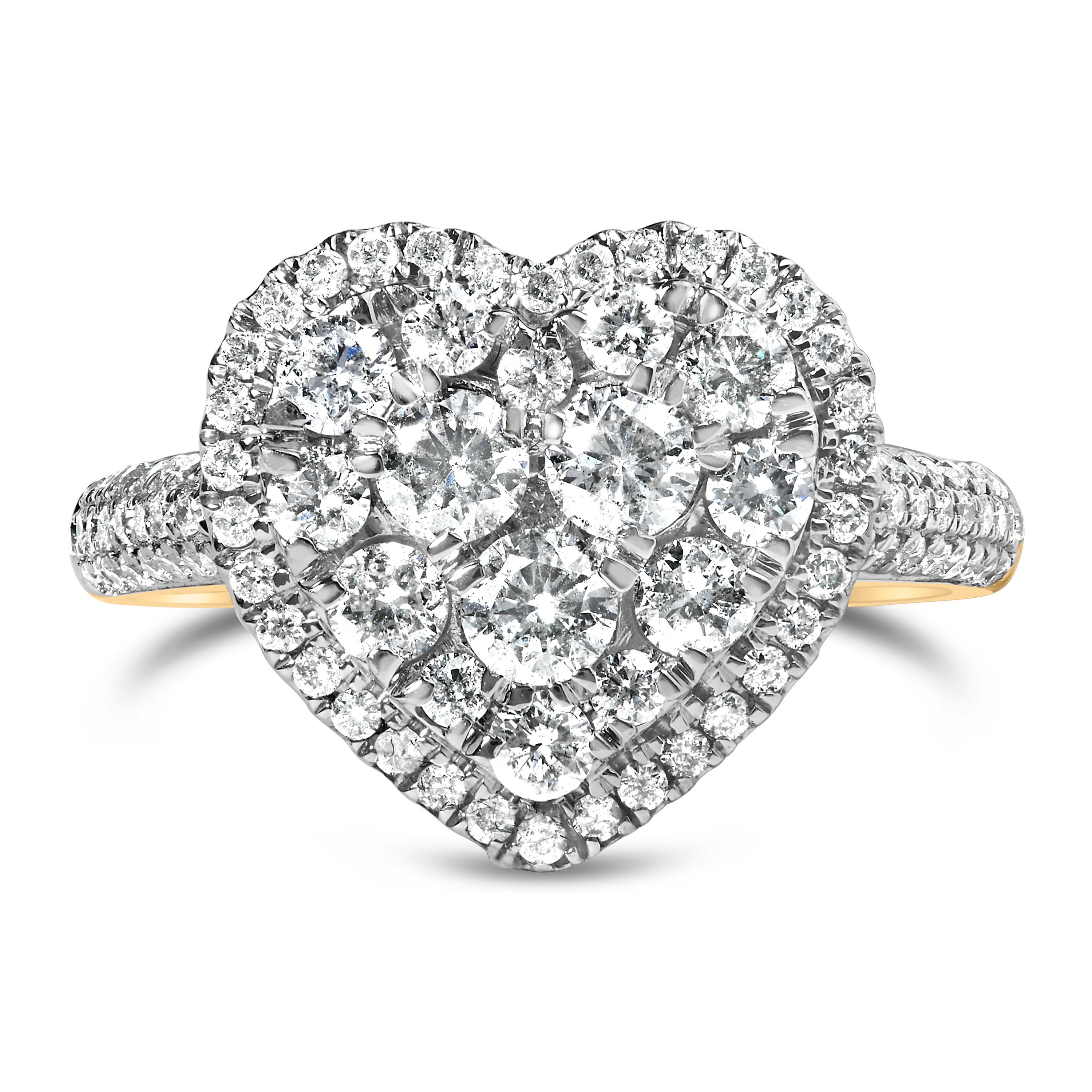 14K Yellow Gold 1 1/2 Cttw Diamond Heart Shaped Composite Ring (H-I Color, SI2-I1 Clarity) - Ring Size 7