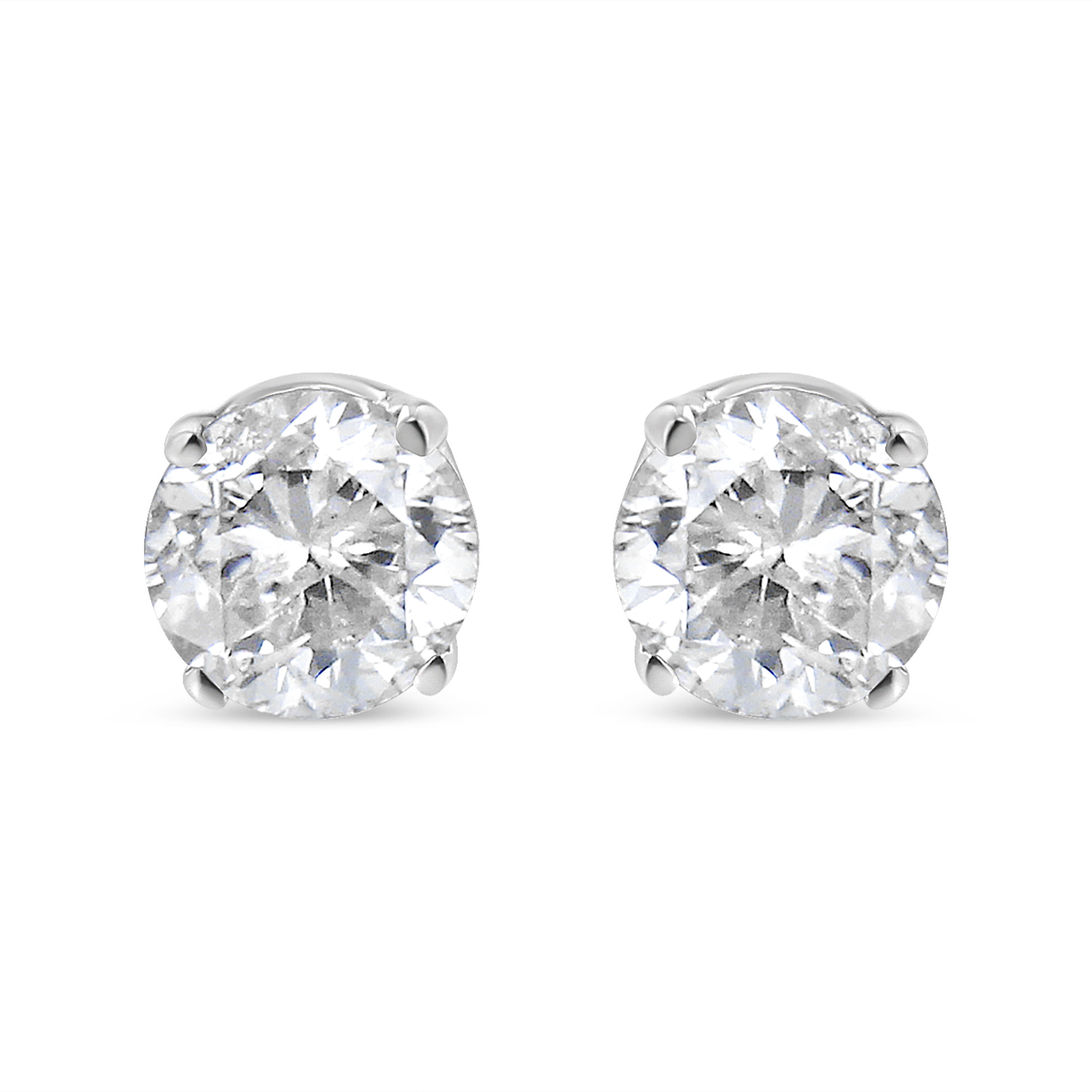 14K White Gold 1.0 Cttw 4-Prong Set Brilliant Round-Cut Solitaire Lab Grown Diamond Push Back Stud Earrings (E-F Color, VVS2-VS1 Clarity)