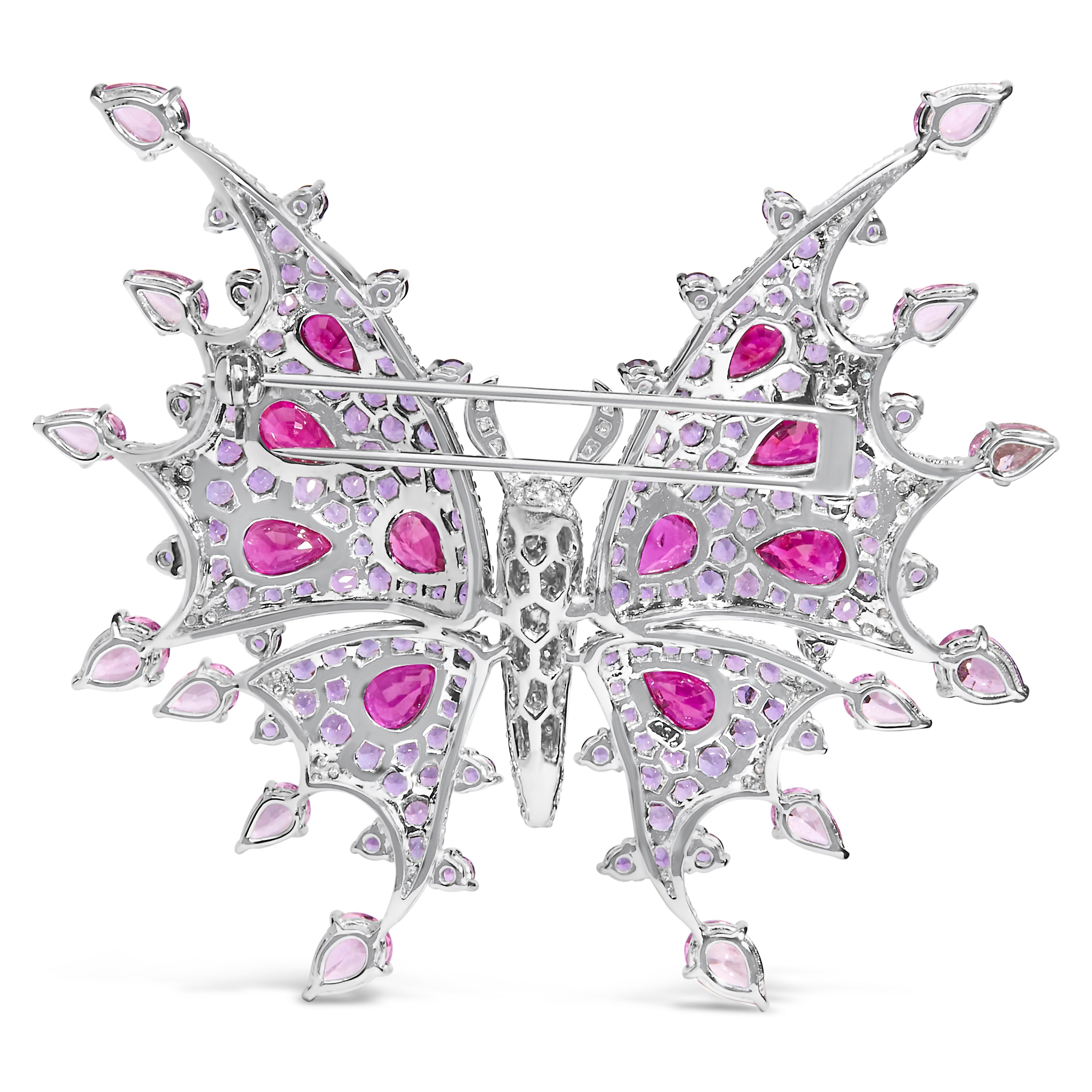 18K White Gold 1.00 Cttw Diamond, Ruby Sapphire, and Amethyst Mixed Gemstone Butterfly Brooch Pin (G-H Color, VS1-VS2 Clarity)