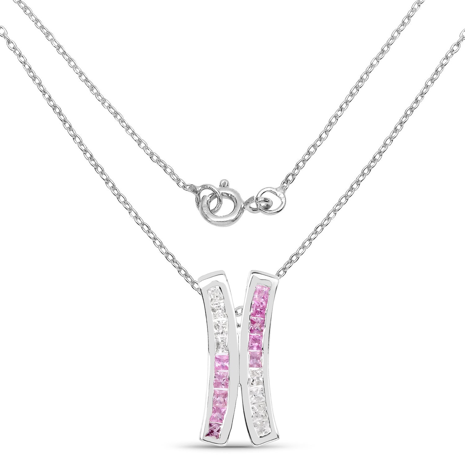 1.08 Carat Genuine Pink Sapphire and White Sapphire .925 Sterling Silver Pendant