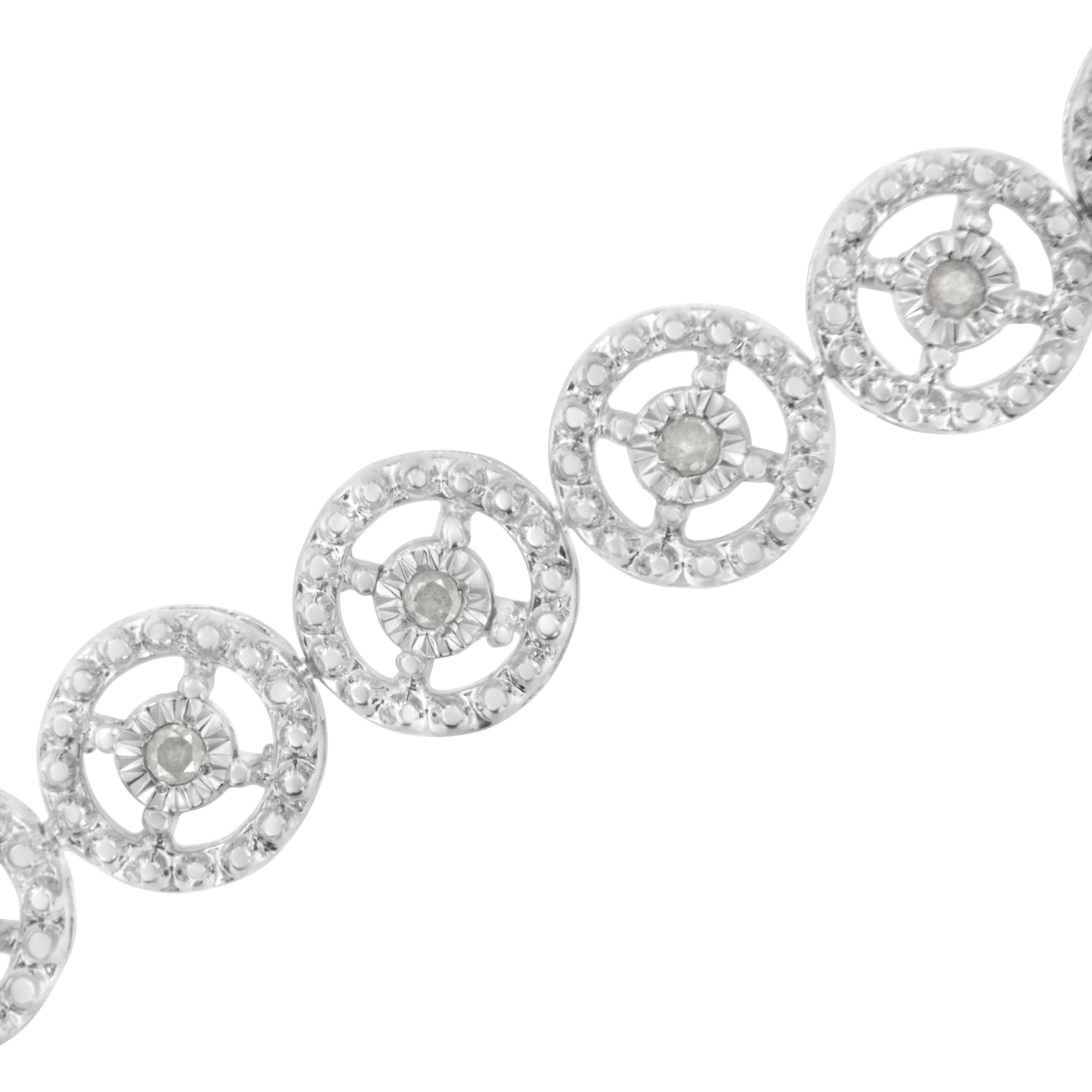 .925 Sterling Silver 1/2 Cttw Diamond Nested Circle Miracle Set Open Wheel 7" Fashion Link Bracelet (I-J Color, I3 Clarity)