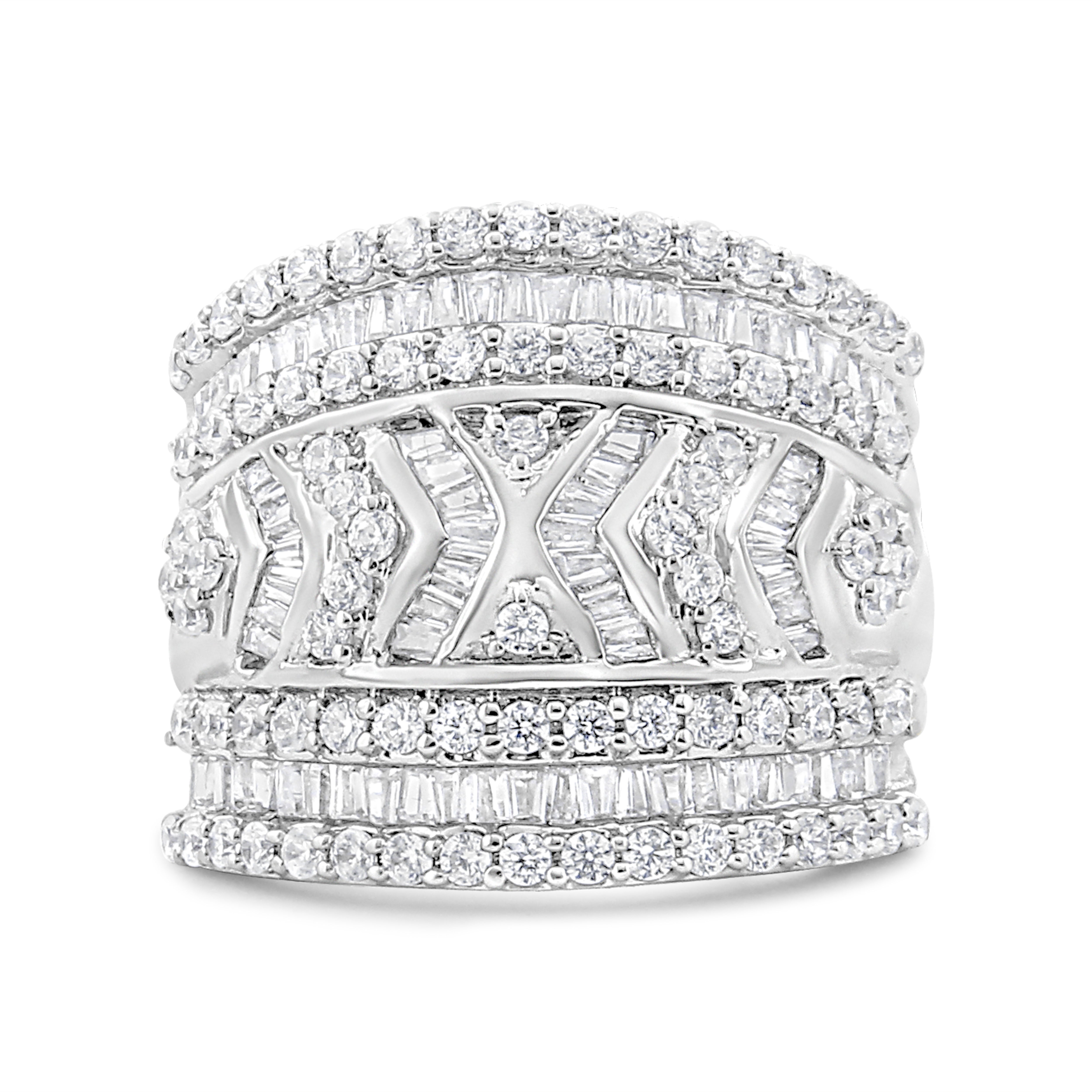 .925 Sterling Silver 2.0 Cttw Diamond Edge Multi-Row Ring Band ( J-K Color, I3 Clarity) - Ring Size 7
