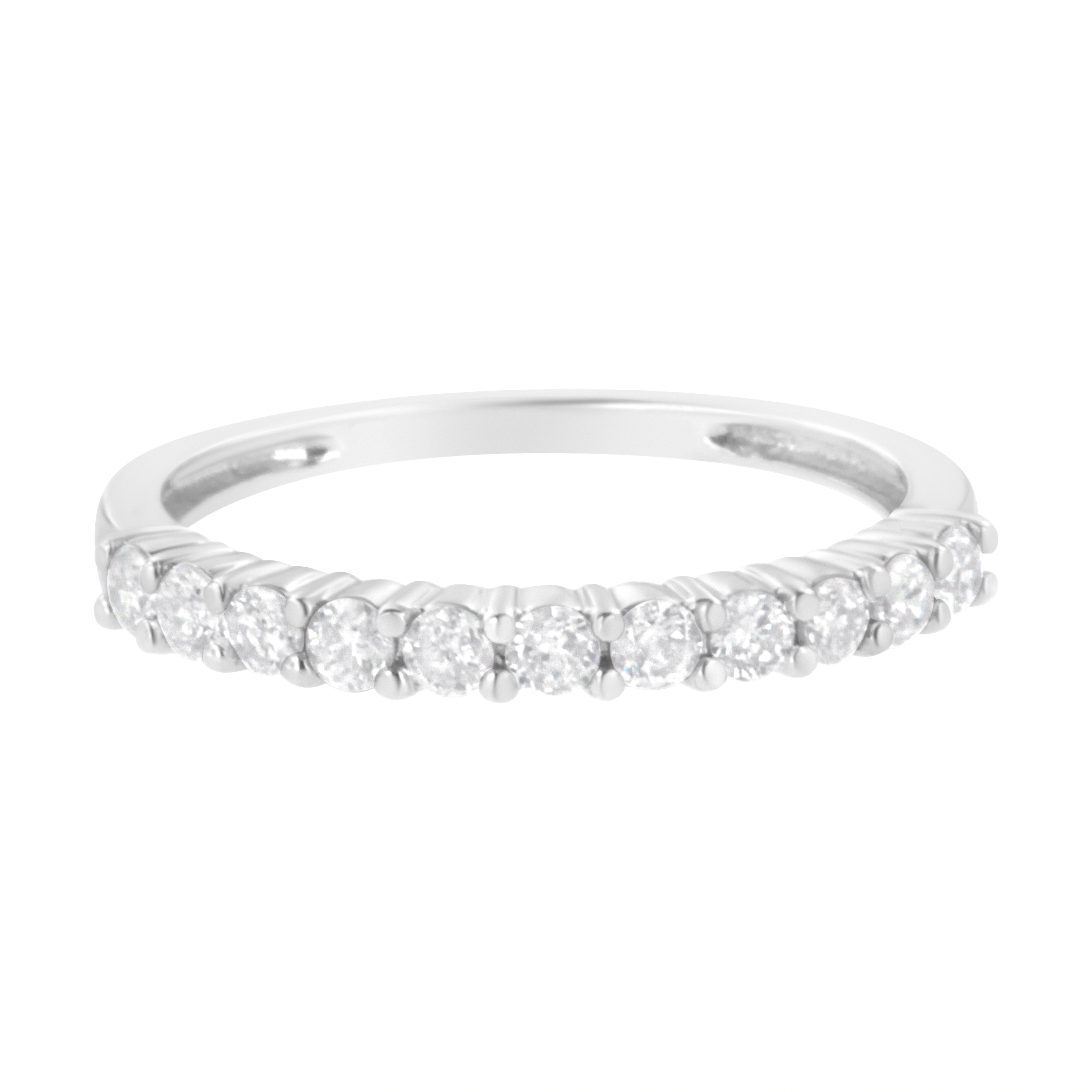 IGI Certified 1/2 Cttw Diamond 10K White Gold Prong Set Fluted Band Style Ring (I-J Color, I2-I3 Clarity) - Size 7