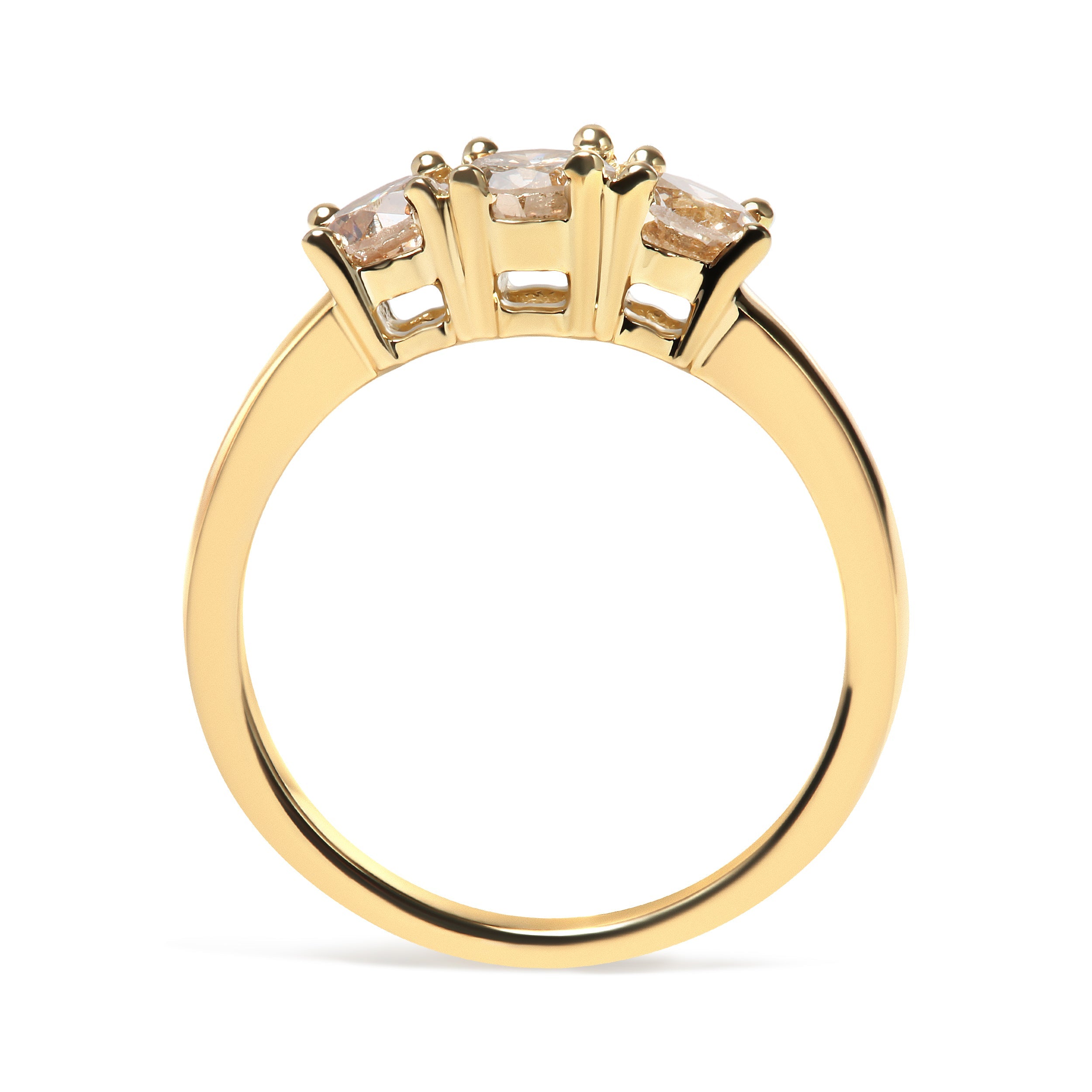 10K Yellow Gold 1.00 Cttw Champagne Diamond 3-Stone Band Ring (J-K Color, I1-I2 Clarity) - Size 7