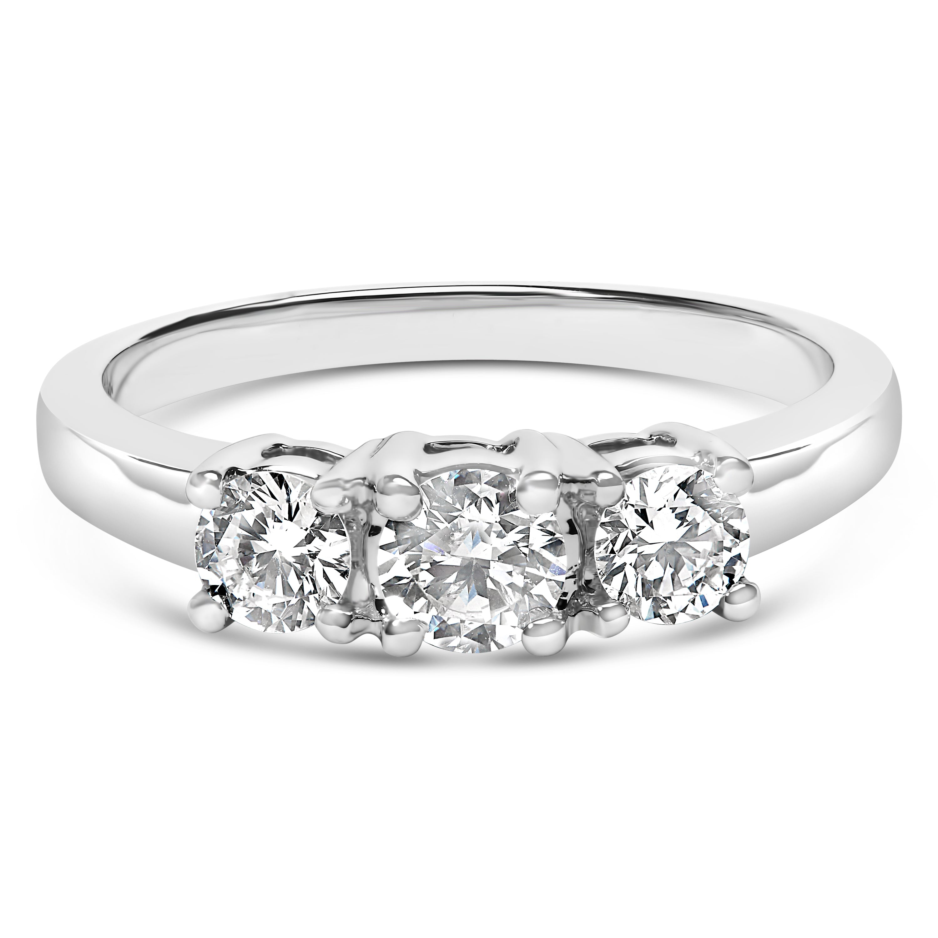 14K White Gold 3/4 Cttw Lab Grown Diamond 3 Stone Ring Band (F-G Color, VS2-SI1 Clarity)- Size 7