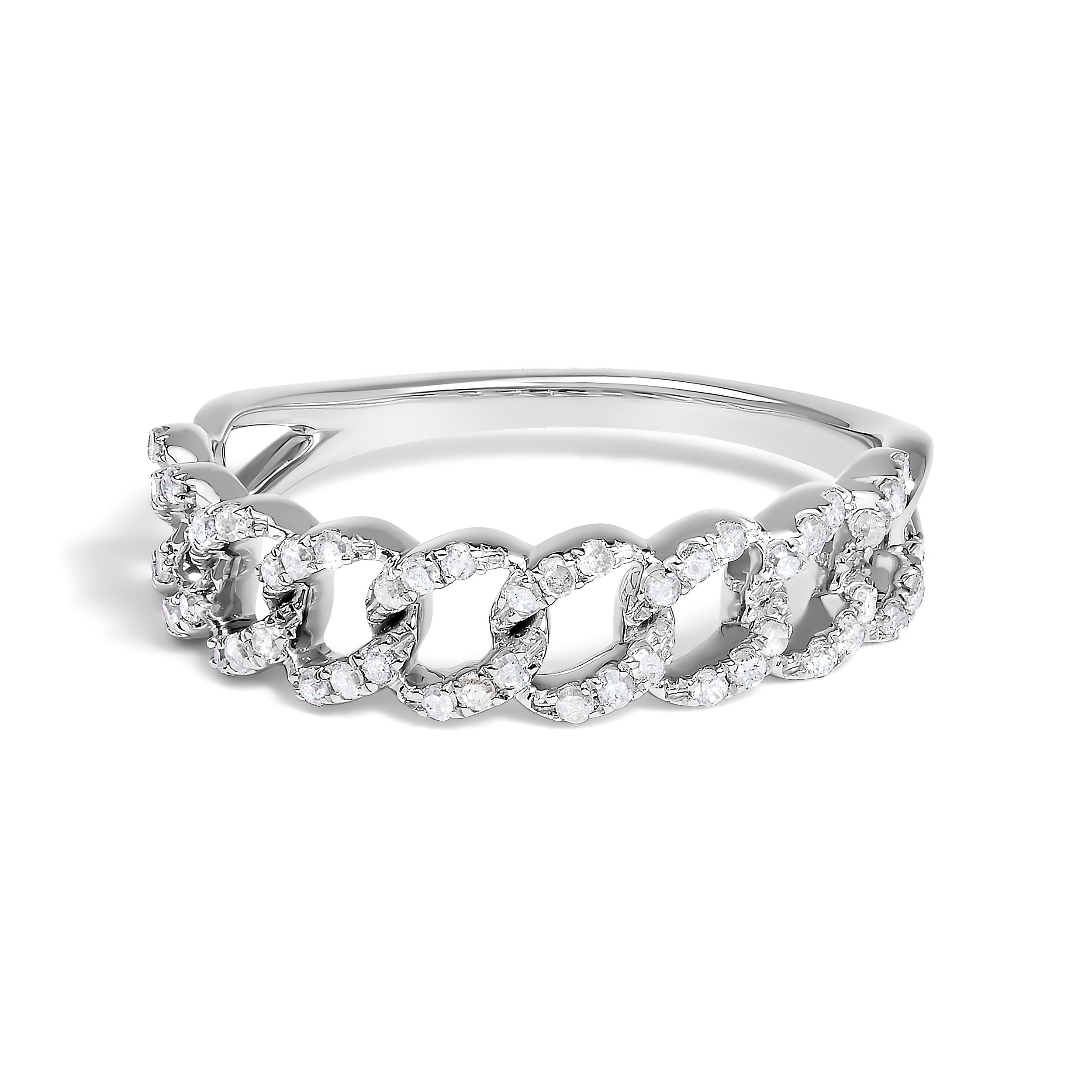 .925 Sterling Silver 1/4 Cttw Diamond Curb Link Band Ring