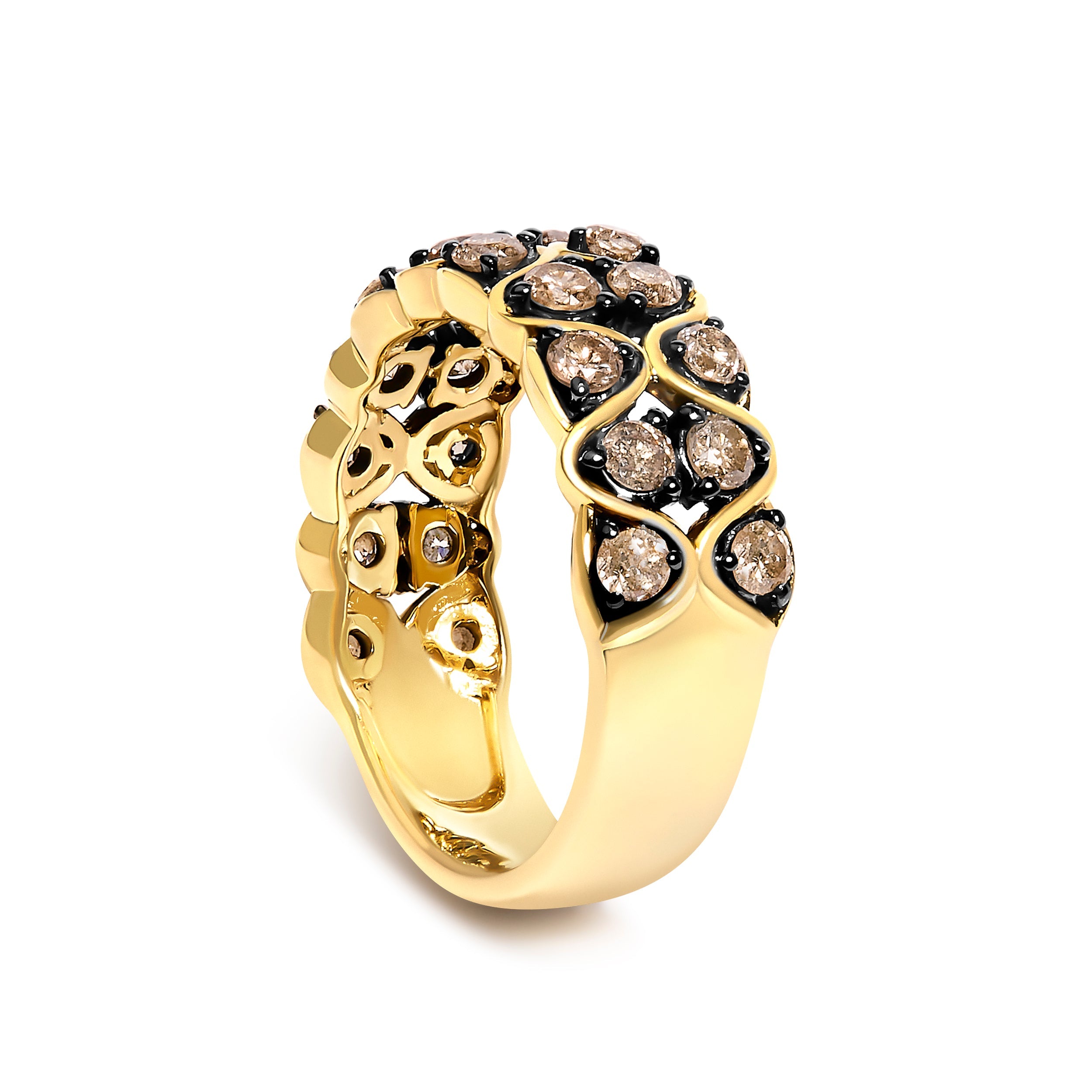 10K Yellow Gold Plated Sterling Silver 1 1/2 Cttw Brown Diamond Scalloped Band Ring