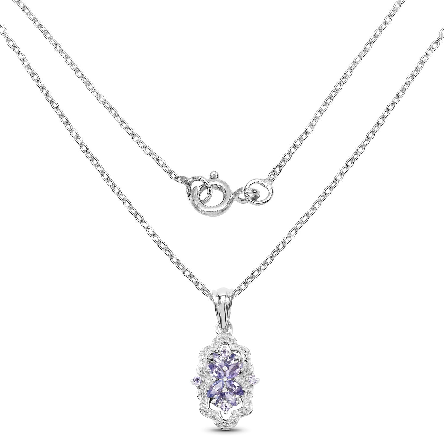 1.03 Carat Genuine Tanzanite & White Topaz .925 Sterling Silver Pendant