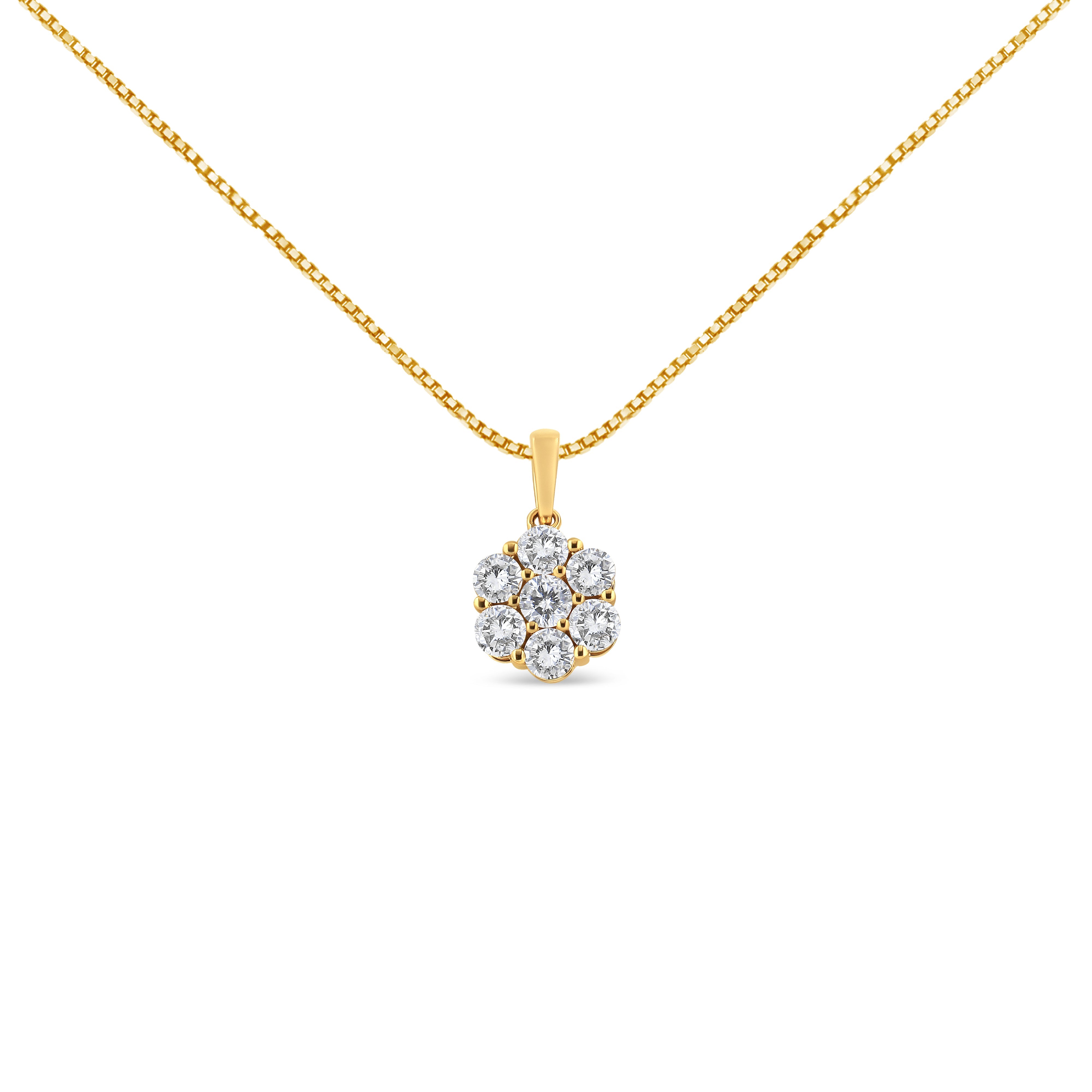 14K Yellow Gold 2.00 Cttw Brilliant Round-Cut Diamond 7 Stone Flower Cluster 18" Pendant Necklace (H-I Color, SI2-I1 Clarity)