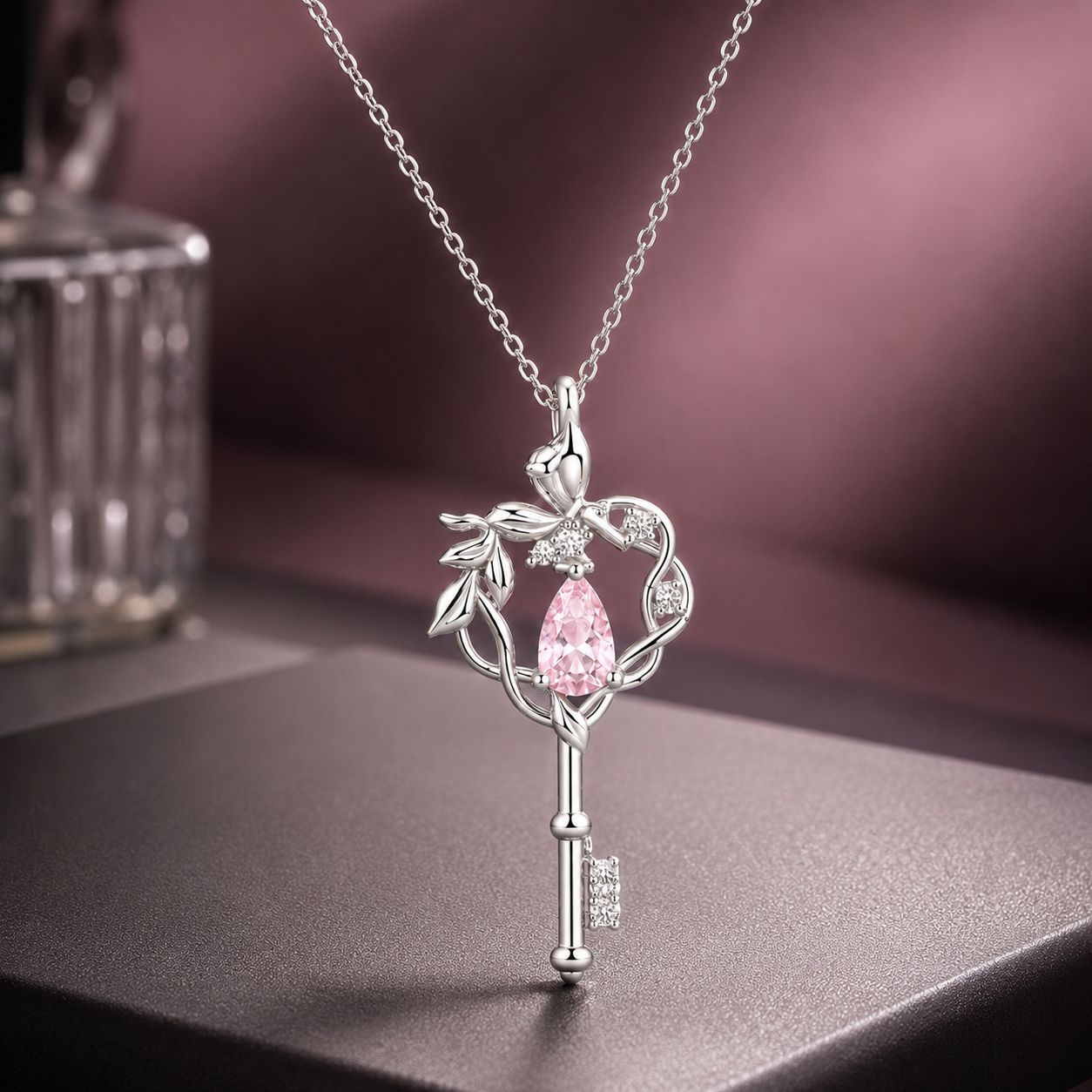 925 Sterling Silver Necklace with CZ in Pavé Setting, 400+50mm Length for Women