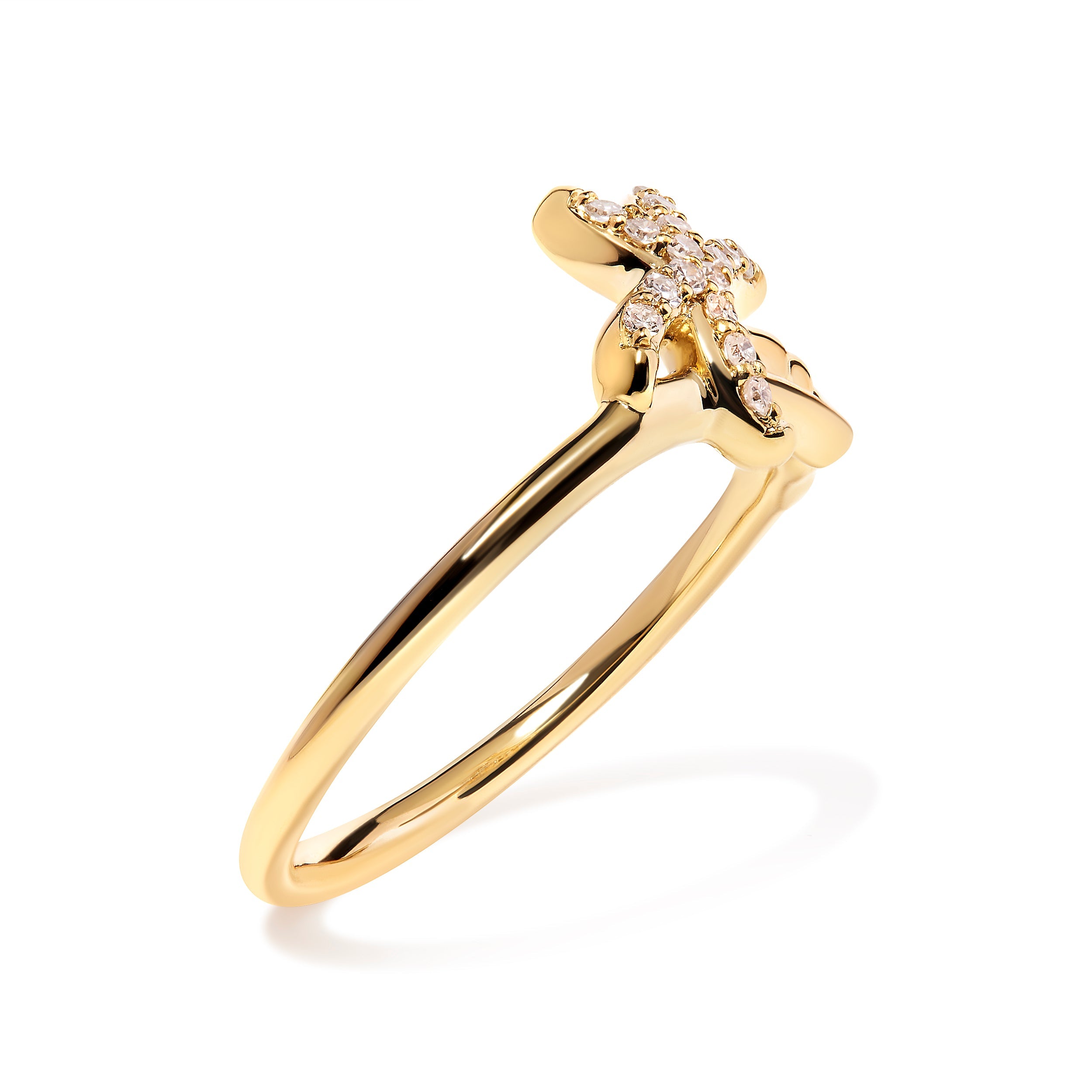 10K Yellow Gold 1/10 Cttw Diamond Palm Tree Statement Ring (H-I Color, I1-I2 Clarity) - Ring Size 7