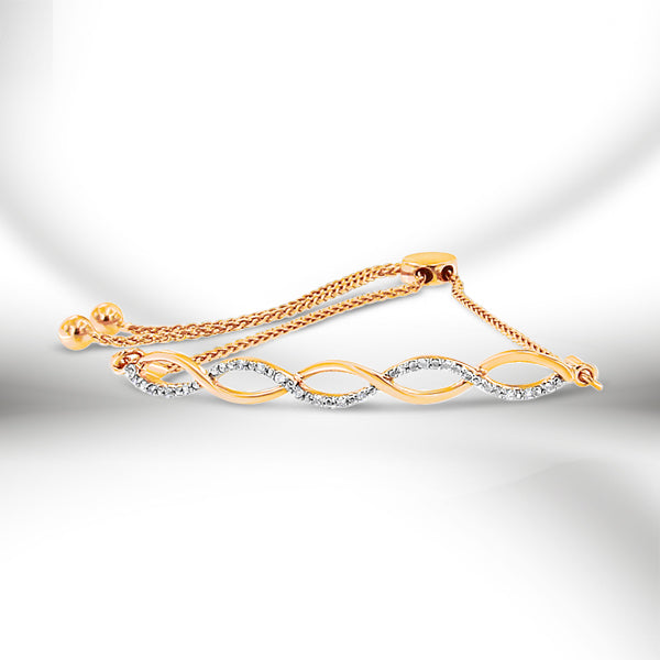 14K Rose Gold Plated .925 Sterling Silver 1/10 cttw Diamond Infinity Twist 4â€-10†Adjustable Bolo Bracelet (I-J Color, I2-I3 Clarity)