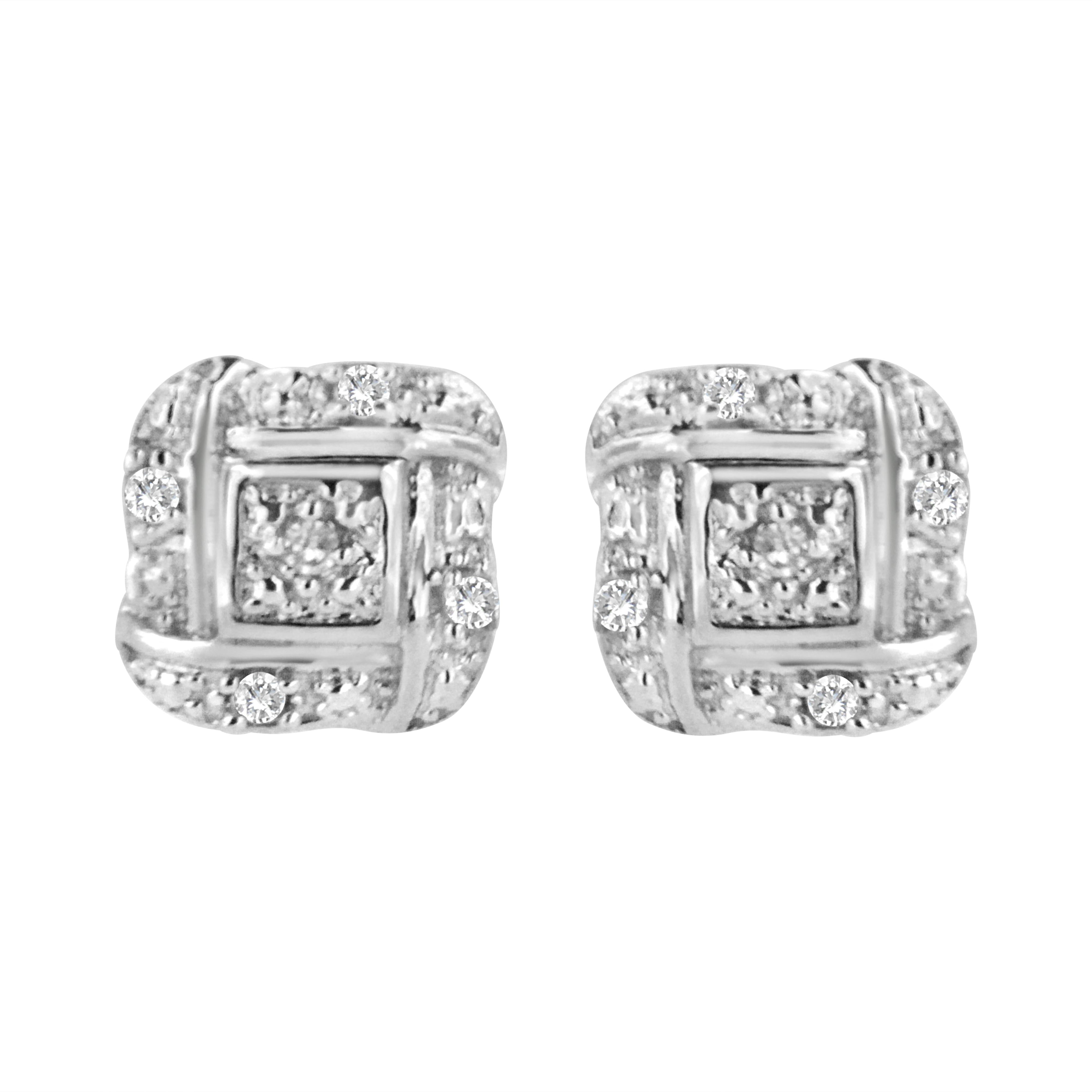 .925 Sterling Silver Round-Cut Diamond Accent Swirl Square Knot Stud Earrings (H-I Color, I2-I3 Clarity)