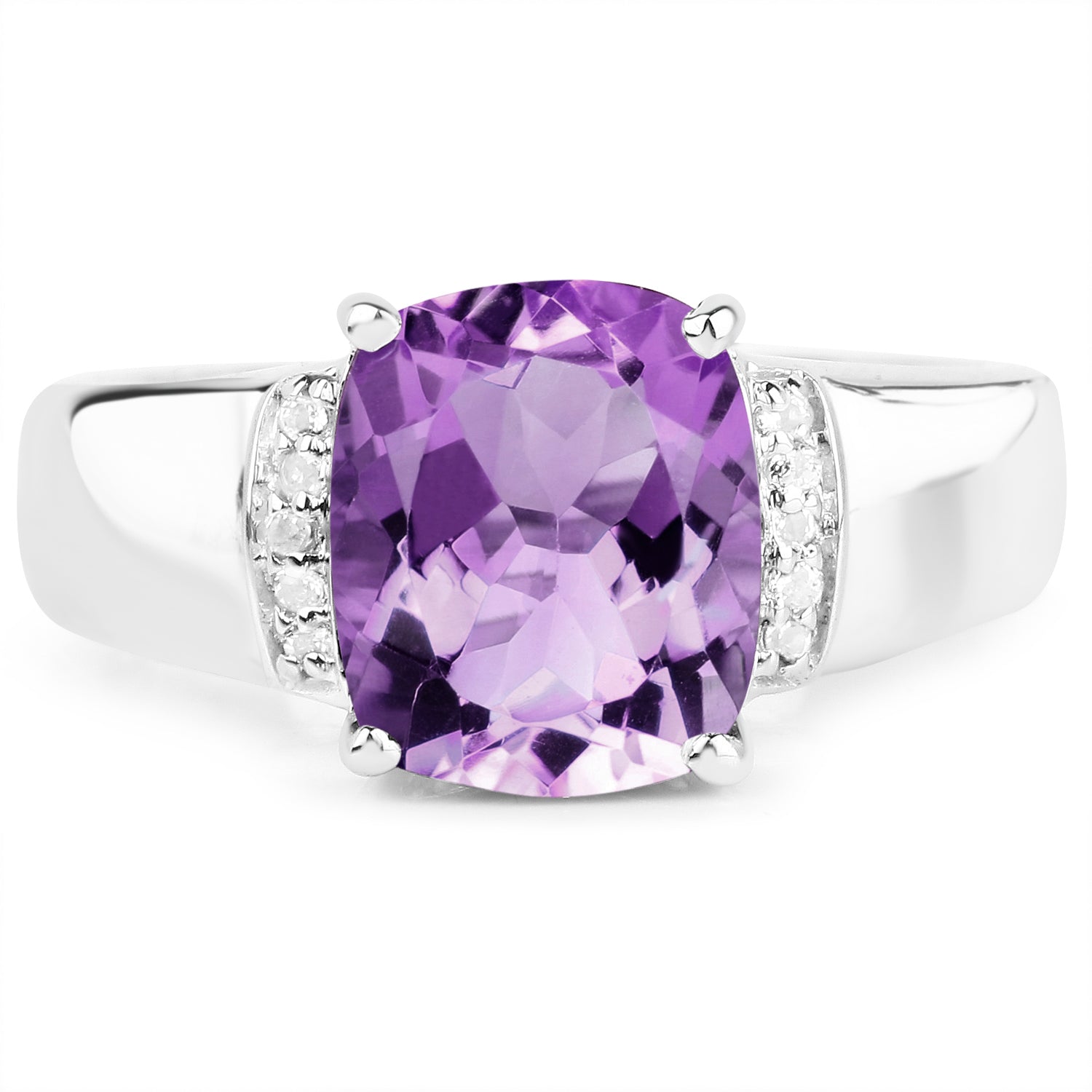 2.65 Carat Genuine Amethyst and White Topaz .925 Sterling Silver Ring