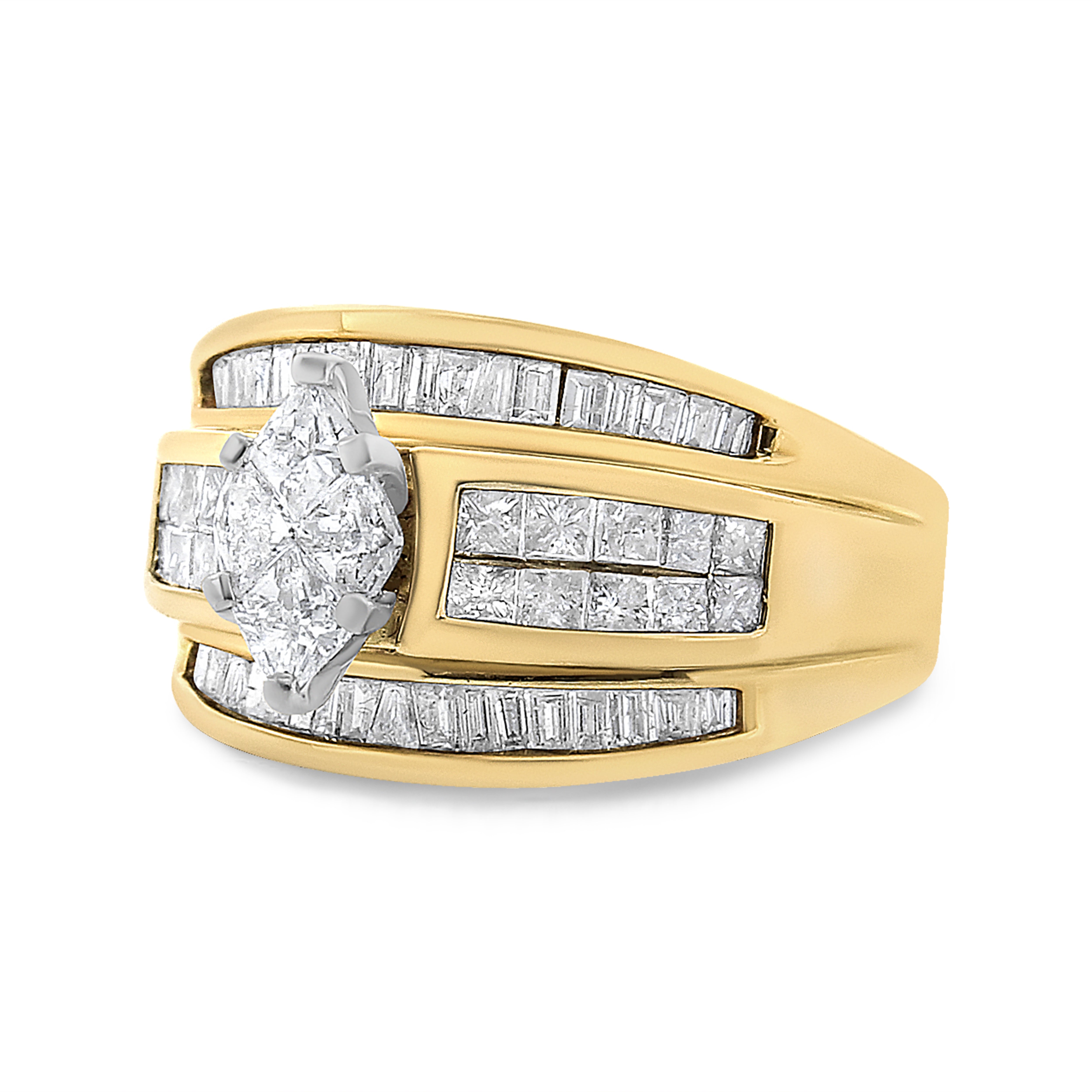 14K Yellow Gold 1 1/2 Cttw Pie, Princess and Baguette-cut Diamond Marquise Shaped Engagement Cocktail Ring Band (H-I Color, I1-I2 Clarity) - Ring Size 7