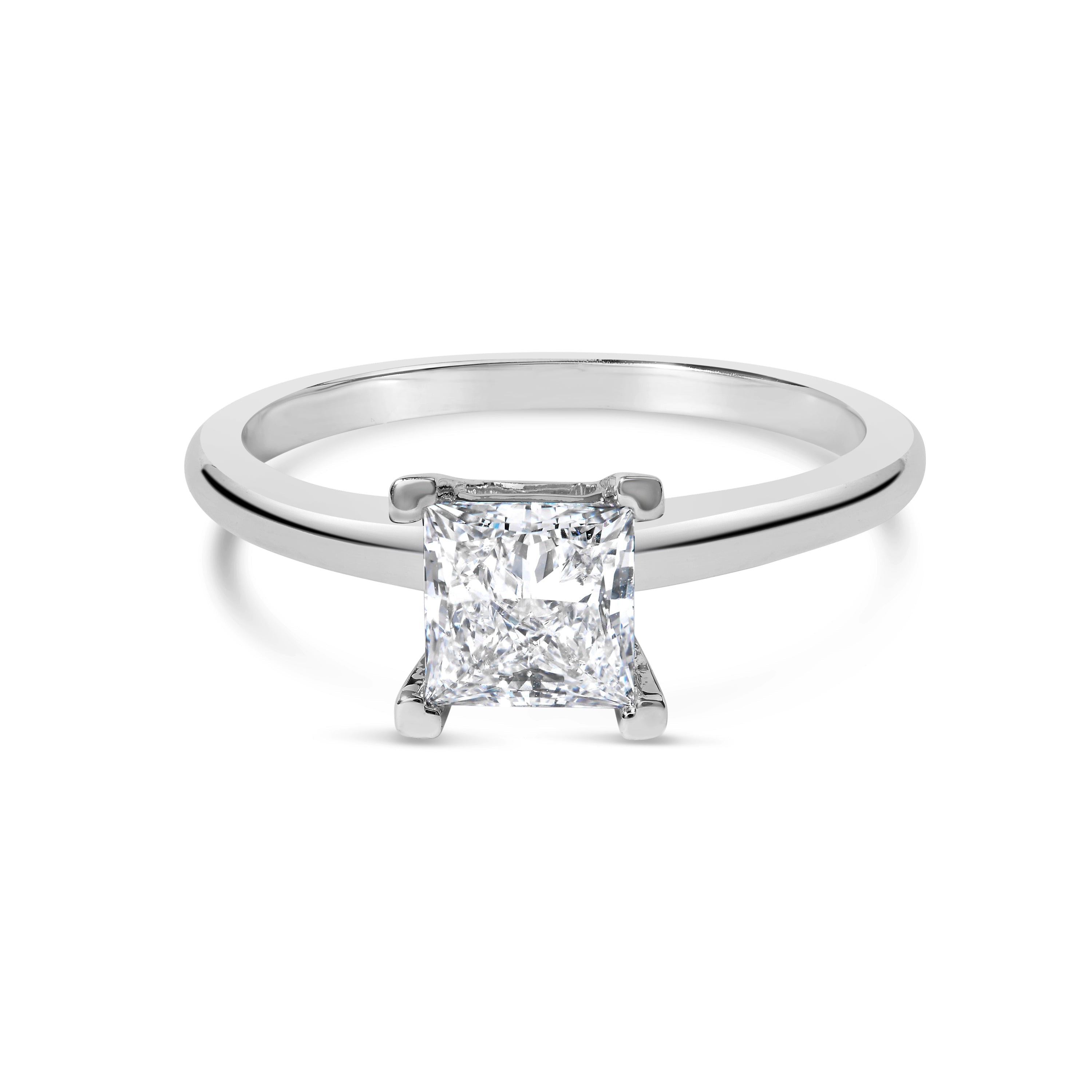 14K White Gold 1.0 Cttw Princess Lab-Grown Diamond Solitaire Engagement Ring (F-G Color, VS1-VS2 Clarity) - Ring Size 7