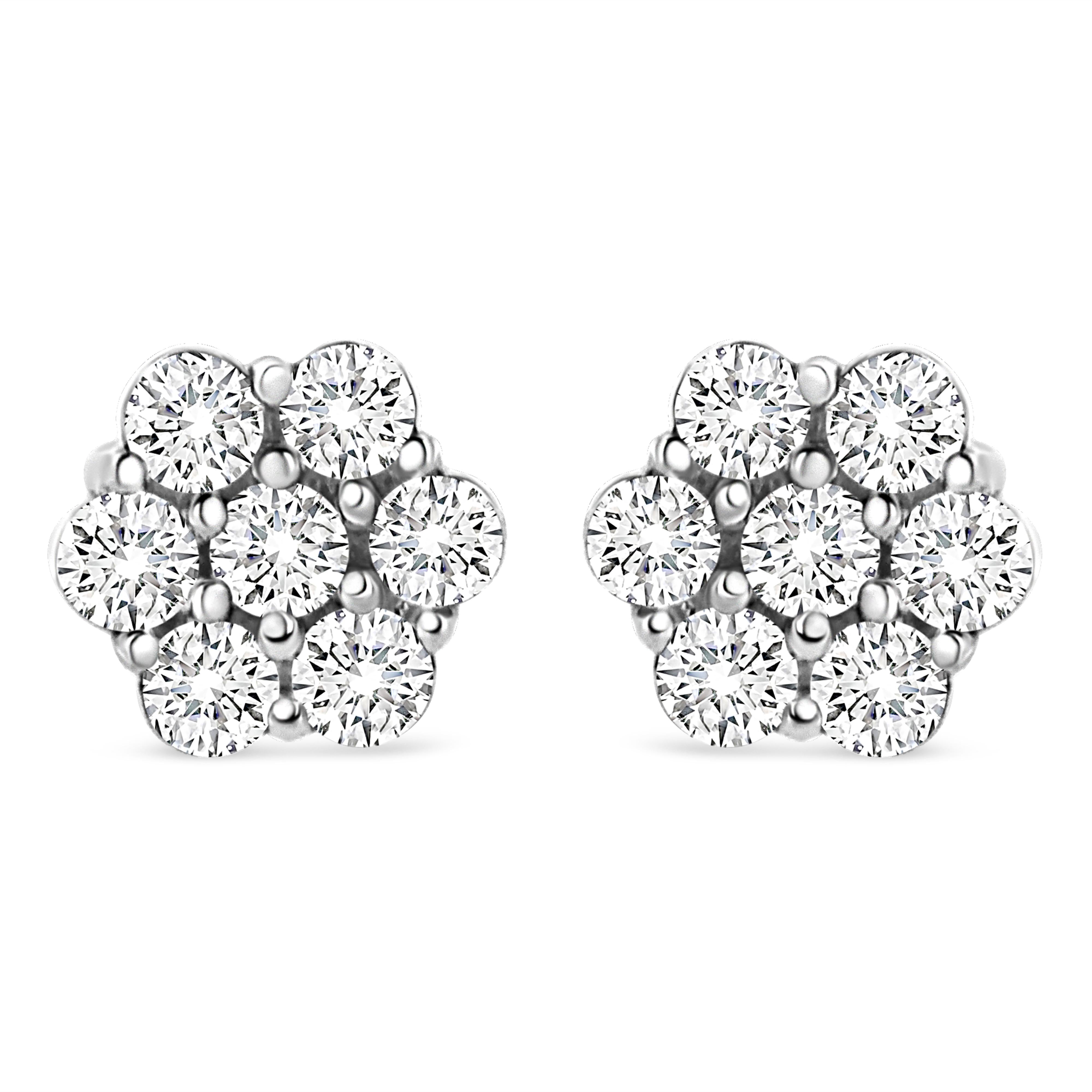 14K White Gold 1/2 cttw Round-Cut Diamond Floral Stud Earrings (I-J Color, SI2-I1 Clarity)