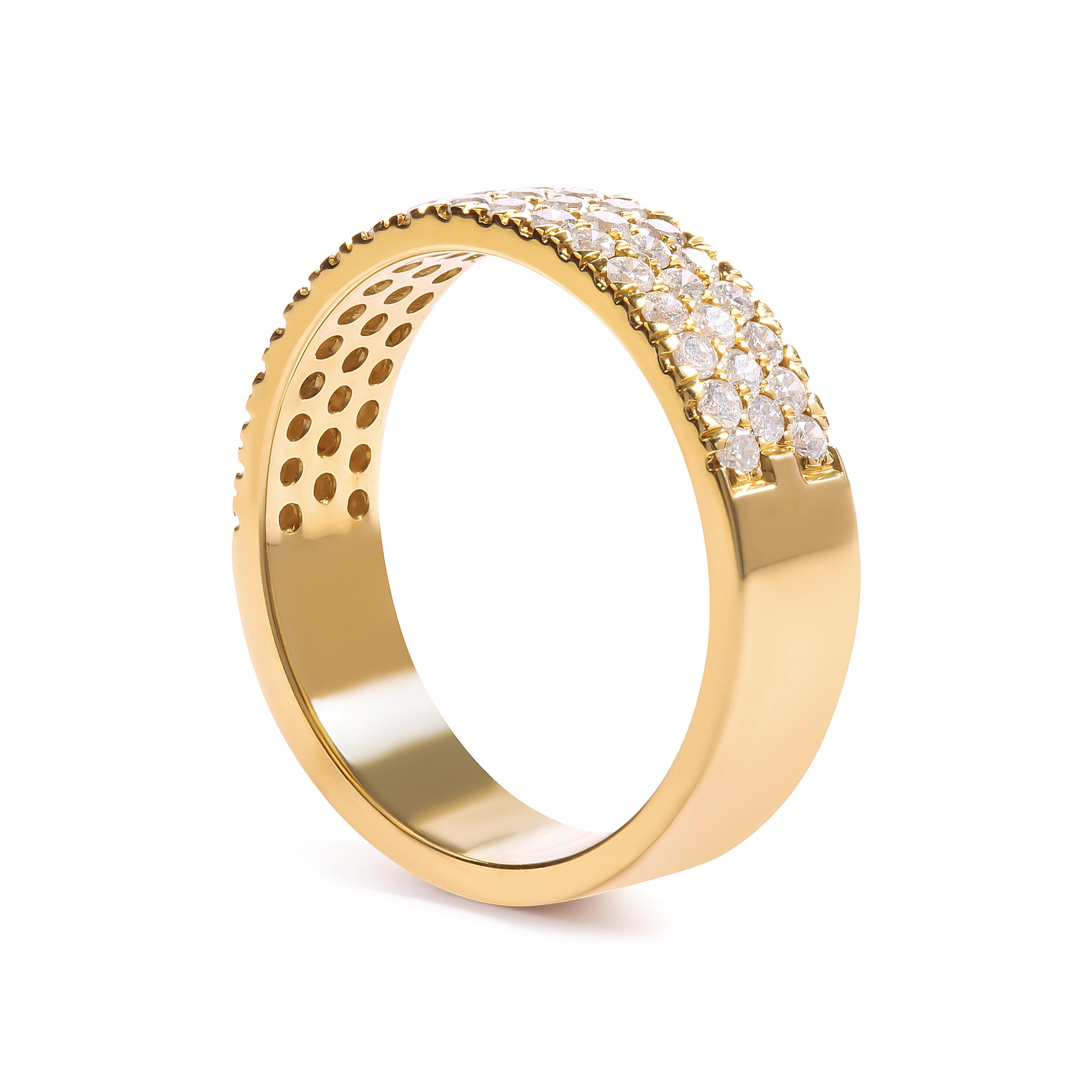 14K Yellow Gold Pave Set 3/4 cttw Multi Row Diamond Band Ring (H-I Color, SI2-I1 Clarity) - Size 7