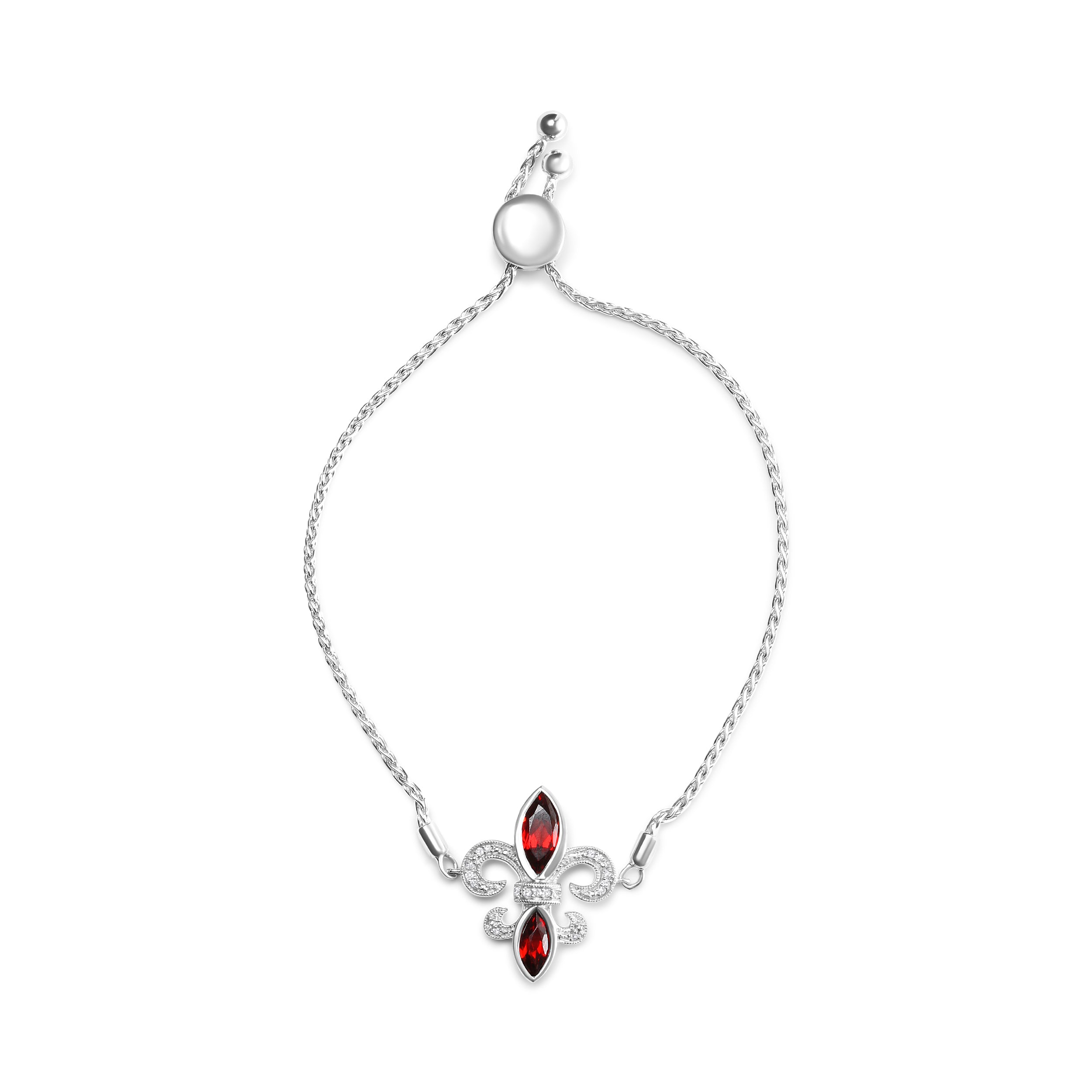 .925 Sterling Silver Marquise Garnet and Diamond Accent Lariat 4â€-10†Fleur De Lis Adjustable Bolo Bracelet (H-I Color, SI1-SI2 Clarity)