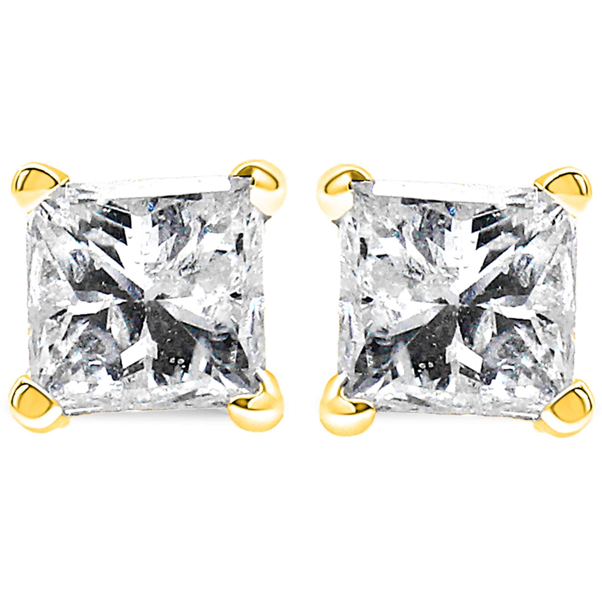 14K Yellow Gold 1/3 Cttw Princess-Cut Square Near Colorless Diamond Classic 4-Prong Solitaire Stud Earrings (J-K Color, I1-I2 Clarity)