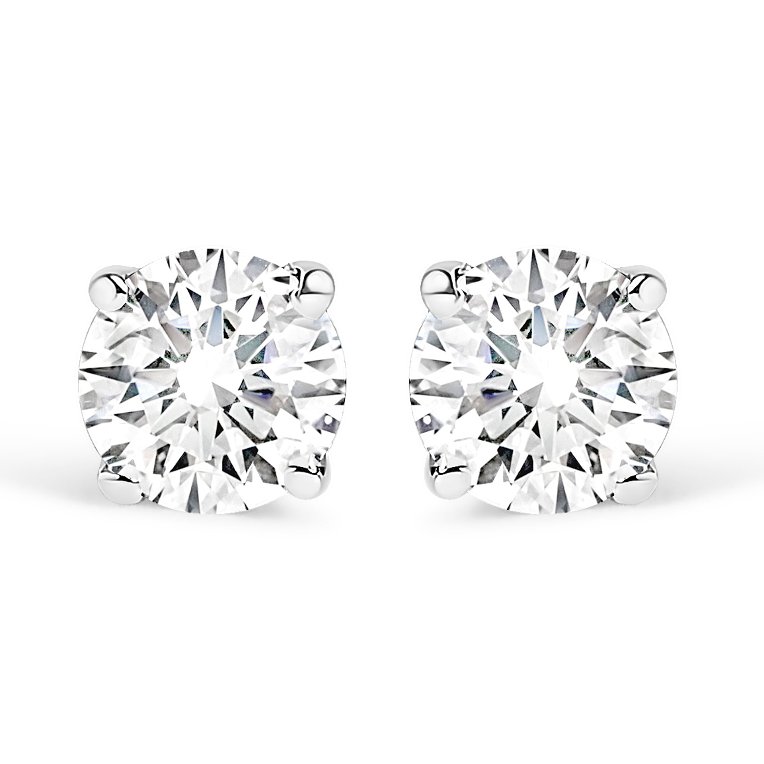 14K White Gold 1.0 Cttw 4-Prong Set Brilliant Round-Cut Solitaire Lab Grown Diamond Push Back Stud Earrings (E-F Color, VVS2-VS1 Clarity)