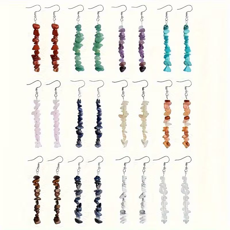 Natural Stone Chip Dangle Earrings With Sterling Silver Hooks