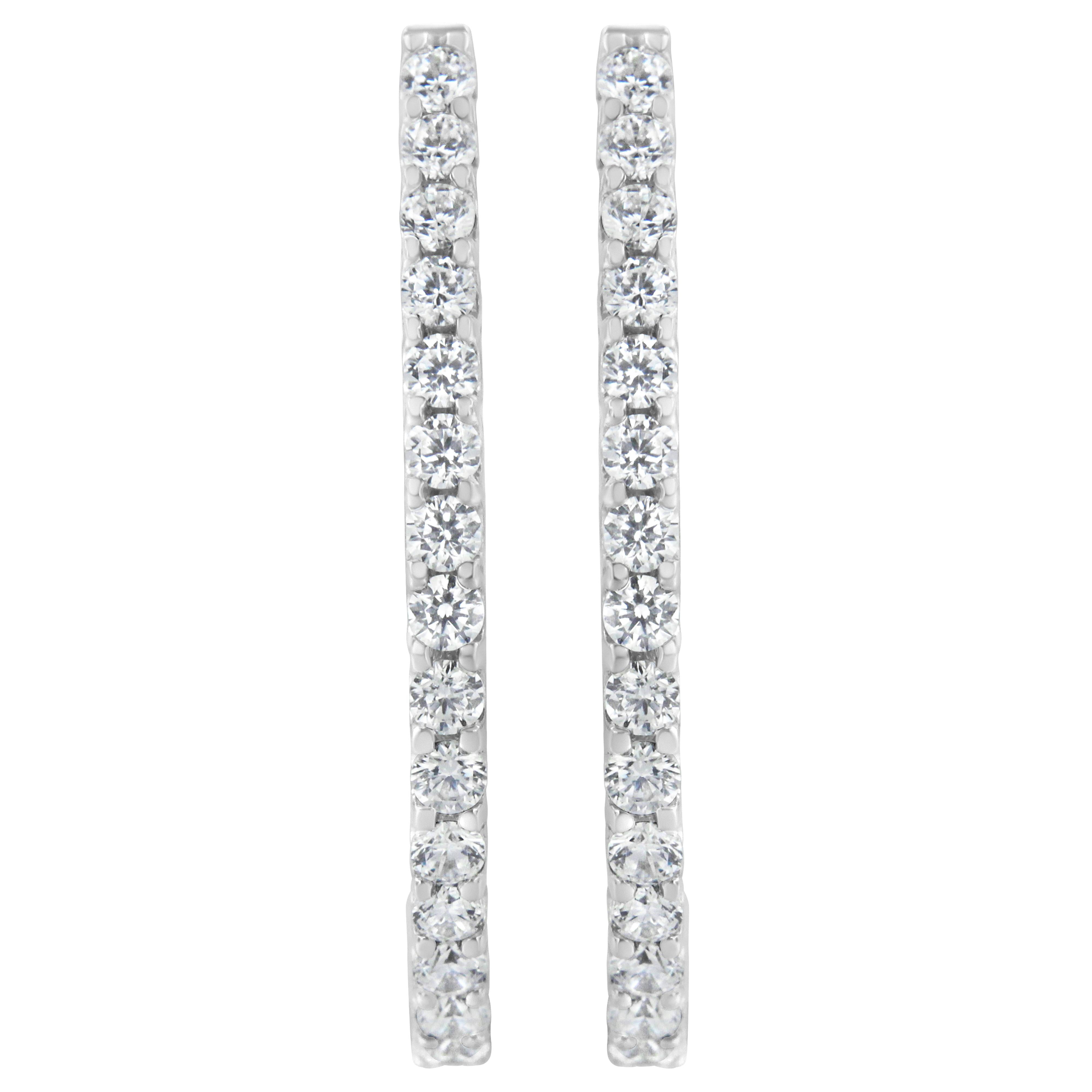 14K White Gold 2.0 Cttw Round Brilliant Cut Diamond Oblong Hinged Leverback Hoop Earrings (I-J Color, I1-I2 Clarity)