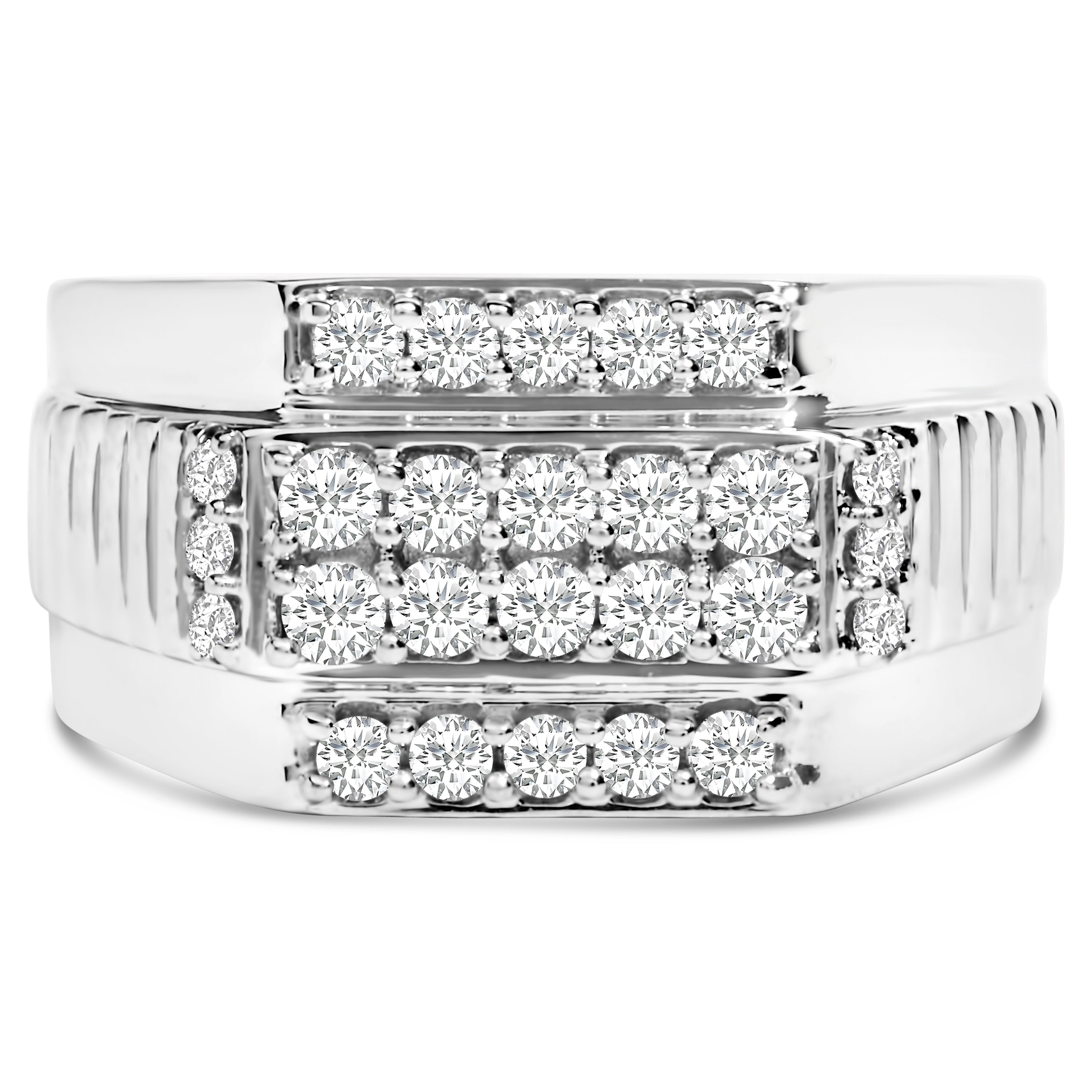 Men's .925 Sterling Silver 1.00 Cttw Diamond Multi Row Band Ring -Size 10
