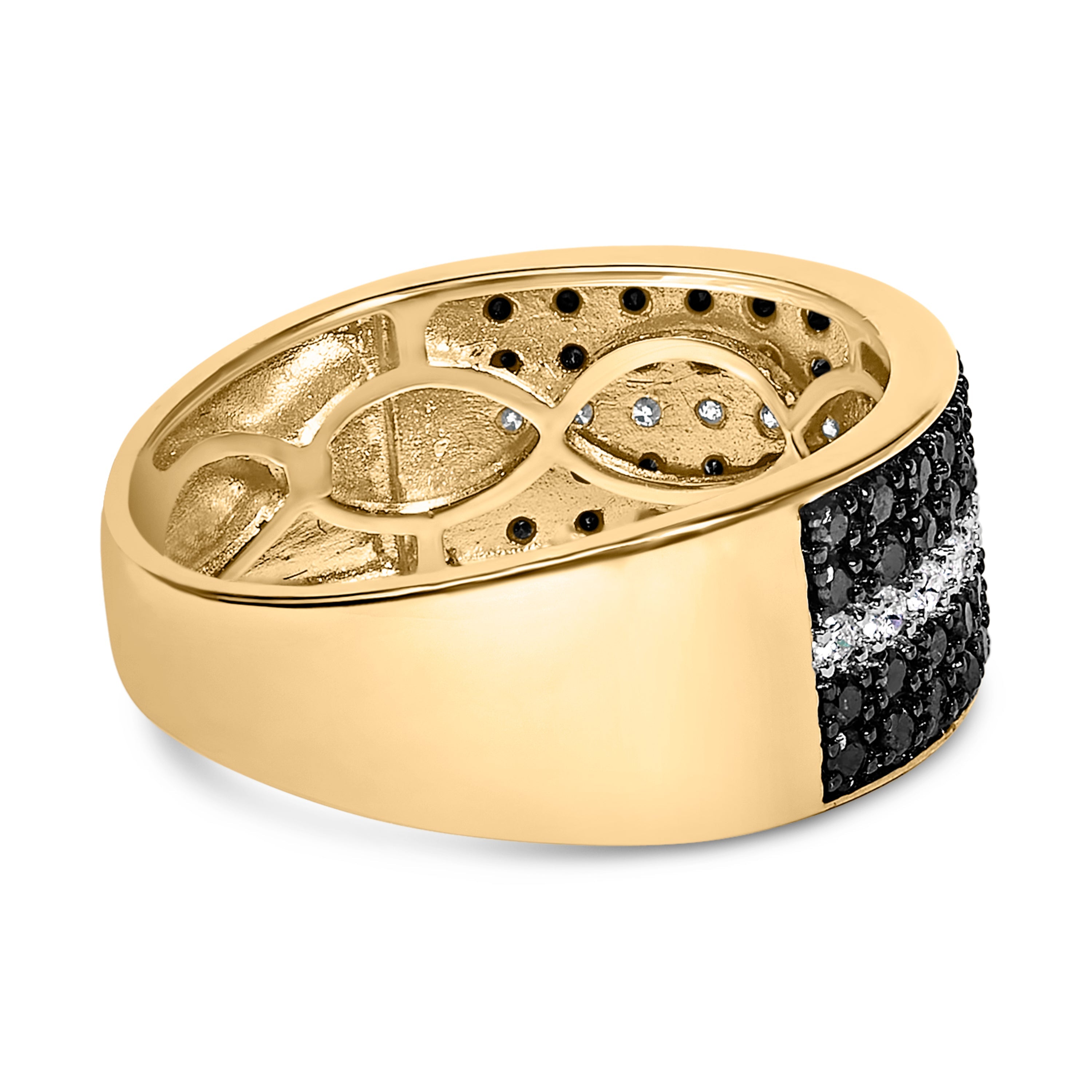 Men's 10K Yellow Gold 1.00 Cttw White and Black Diamond Cluster Ring