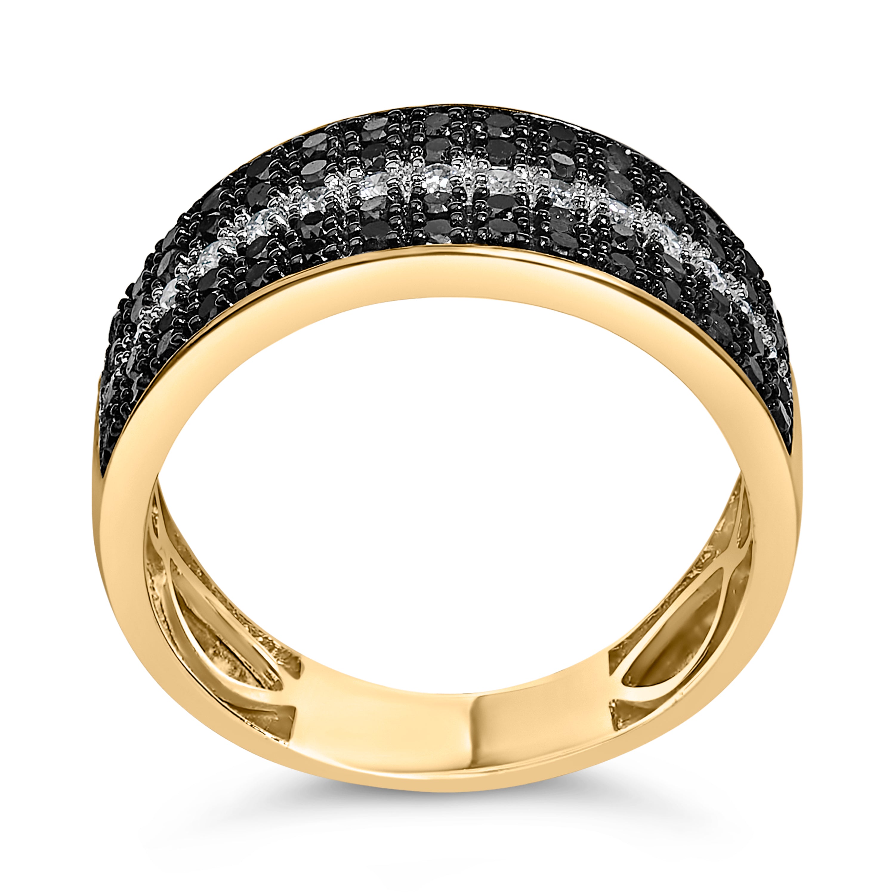 Men's 10K Yellow Gold 1.00 Cttw White and Black Diamond Cluster Ring