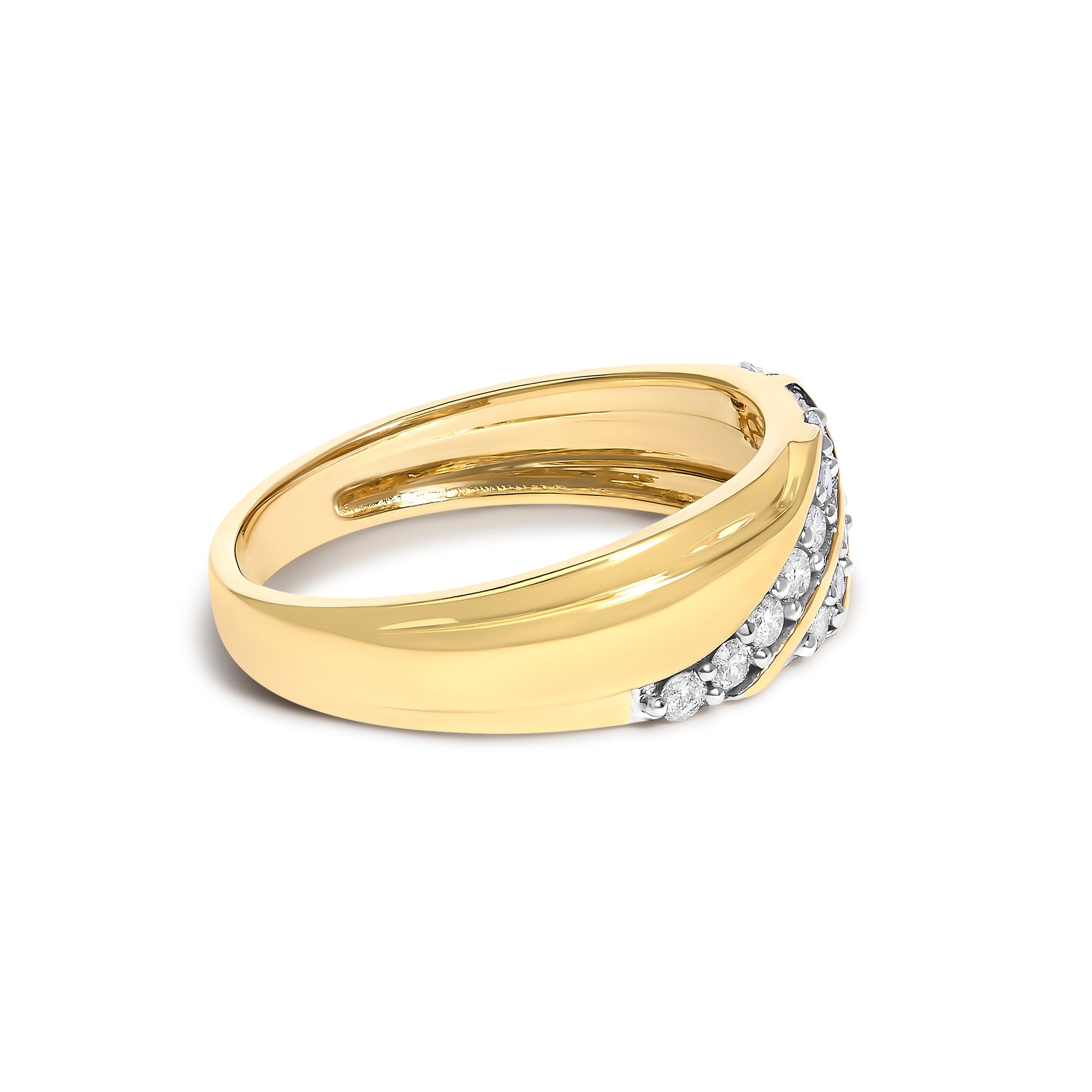 Men's 14K Yellow Gold Plated Sterling Silver 3/8 Cttw Diamond Crossover Band Ring
