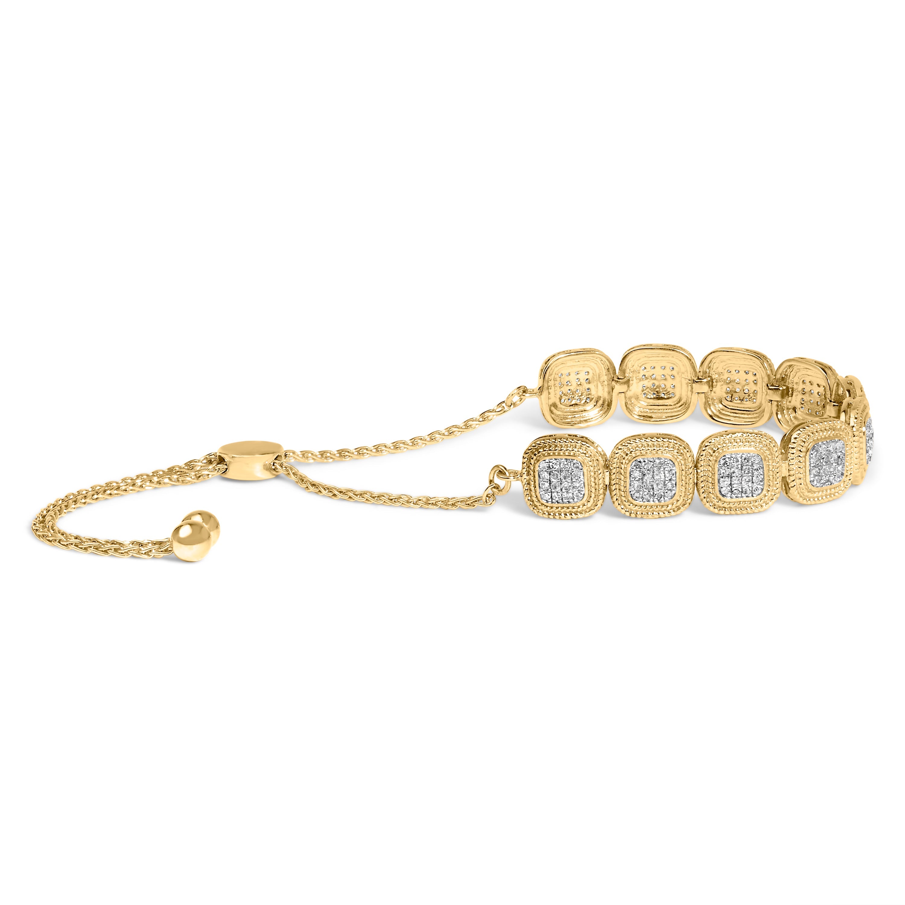 14k Yellow Gold Plated .925 Sterling 5/8 Cttw Diamond Composite Cushion Frame 4â€-10†Adjustable Bolo Bracelet (G-H Color, I1-I2 Clarity)
