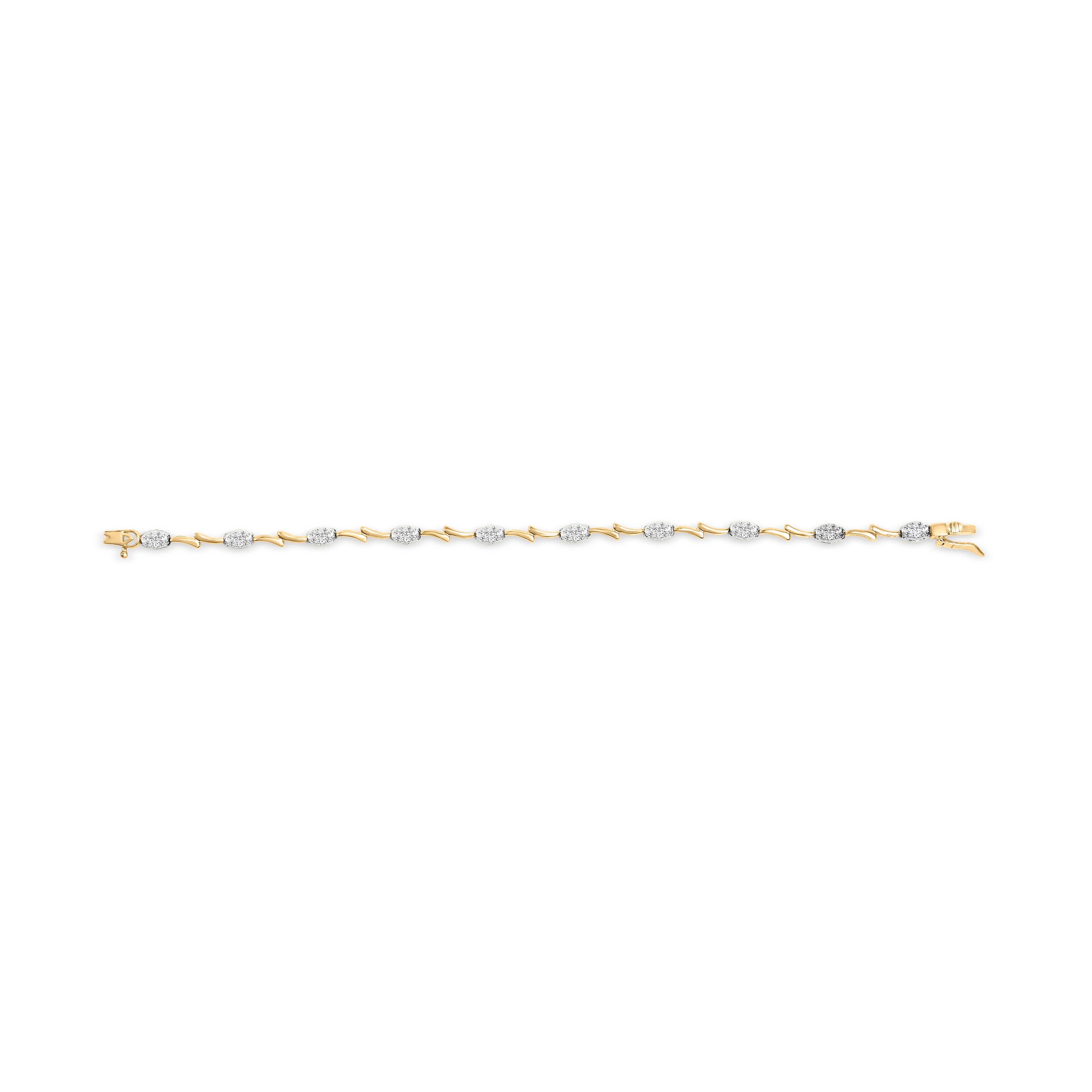10K White and Yellow Gold 1.00 Cttw Diamond Oval Shaped Cluster Link Bracelet (I-J Color, SI2-I1 Clarity) - 7" Inches
