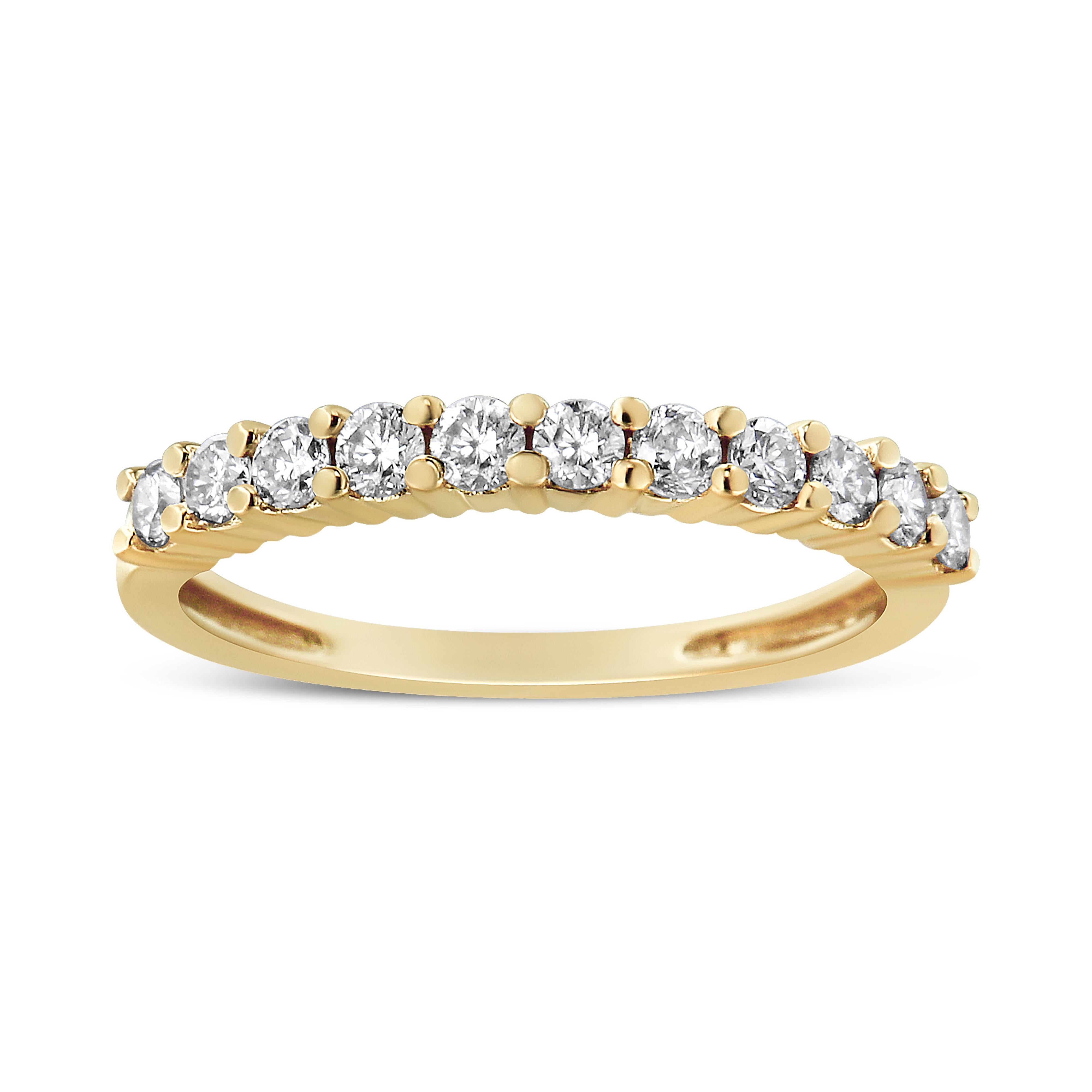 14K Yellow Gold Plated .925 Sterling Silver 1/2 cttw Shared Prong Set Brilliant Round-Cut Diamond 11 Stone Band Ring (J-K Color, SI1-SI2 Clarity) - Size 7