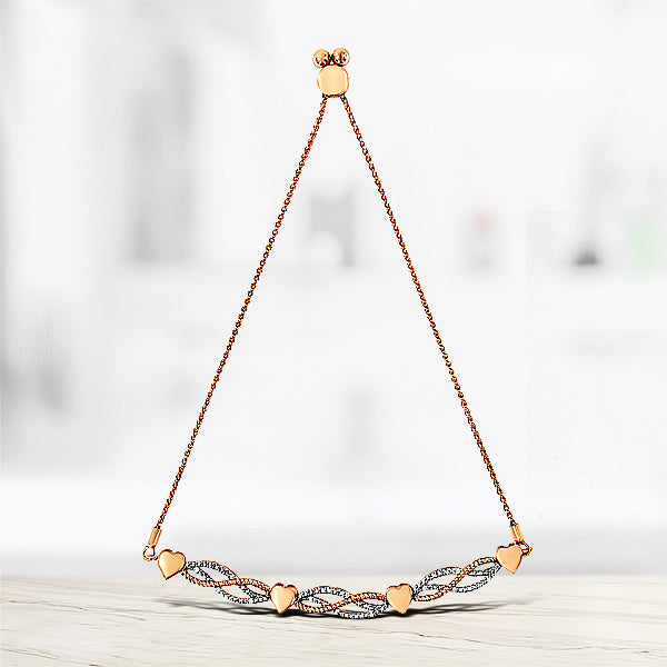 14K Rose Gold Plated .925 Sterling Silver Diamond Accent Layered Infinity Link and Heart Adjustable 4â€-10†Adjustable Bolo Bracelet (I-J Color, I3 Clarity)