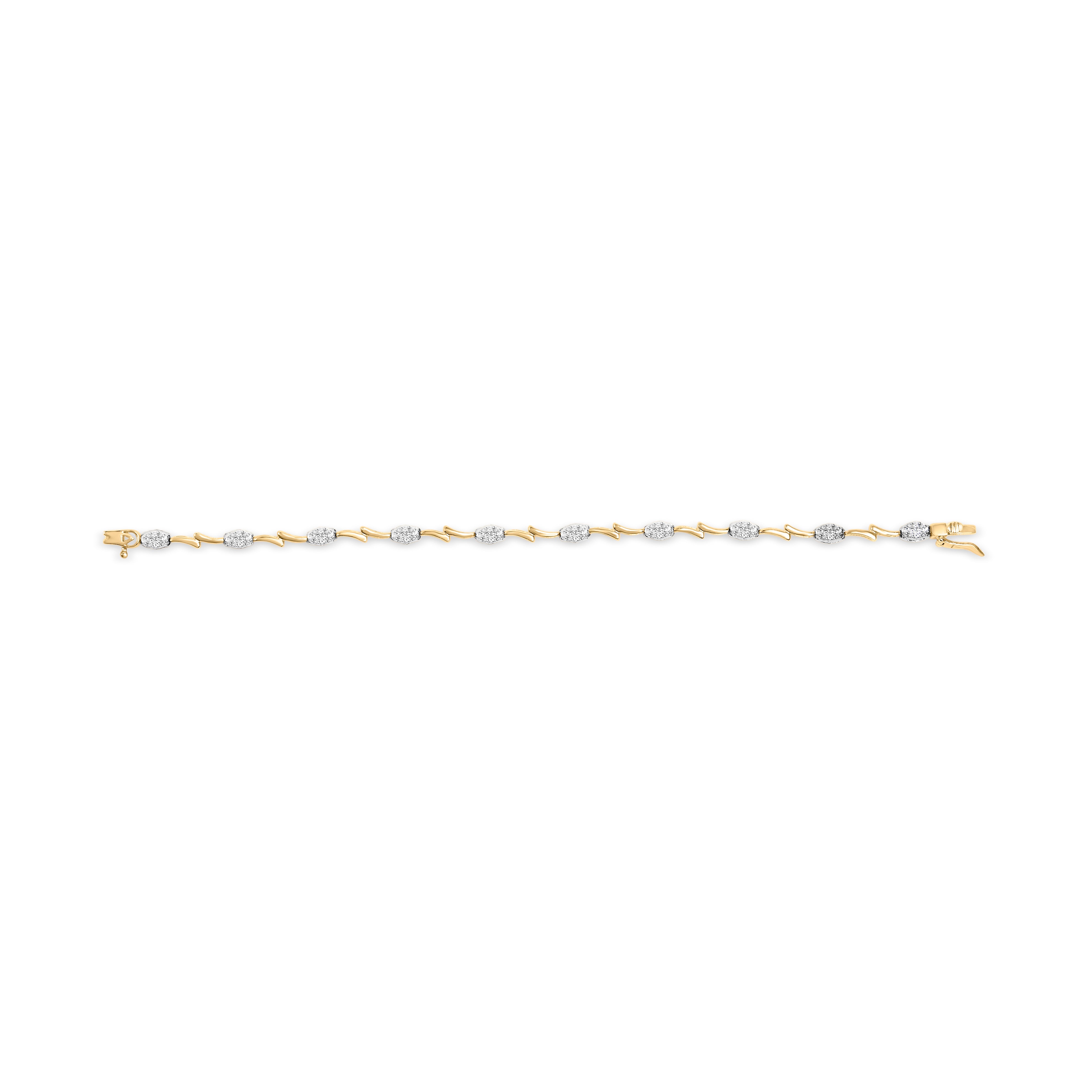 10K White and Yellow Gold 1.00 Cttw Diamond Oval Shaped Cluster Link Bracelet (I-J Color, SI2-I1 Clarity) - 7" Inches