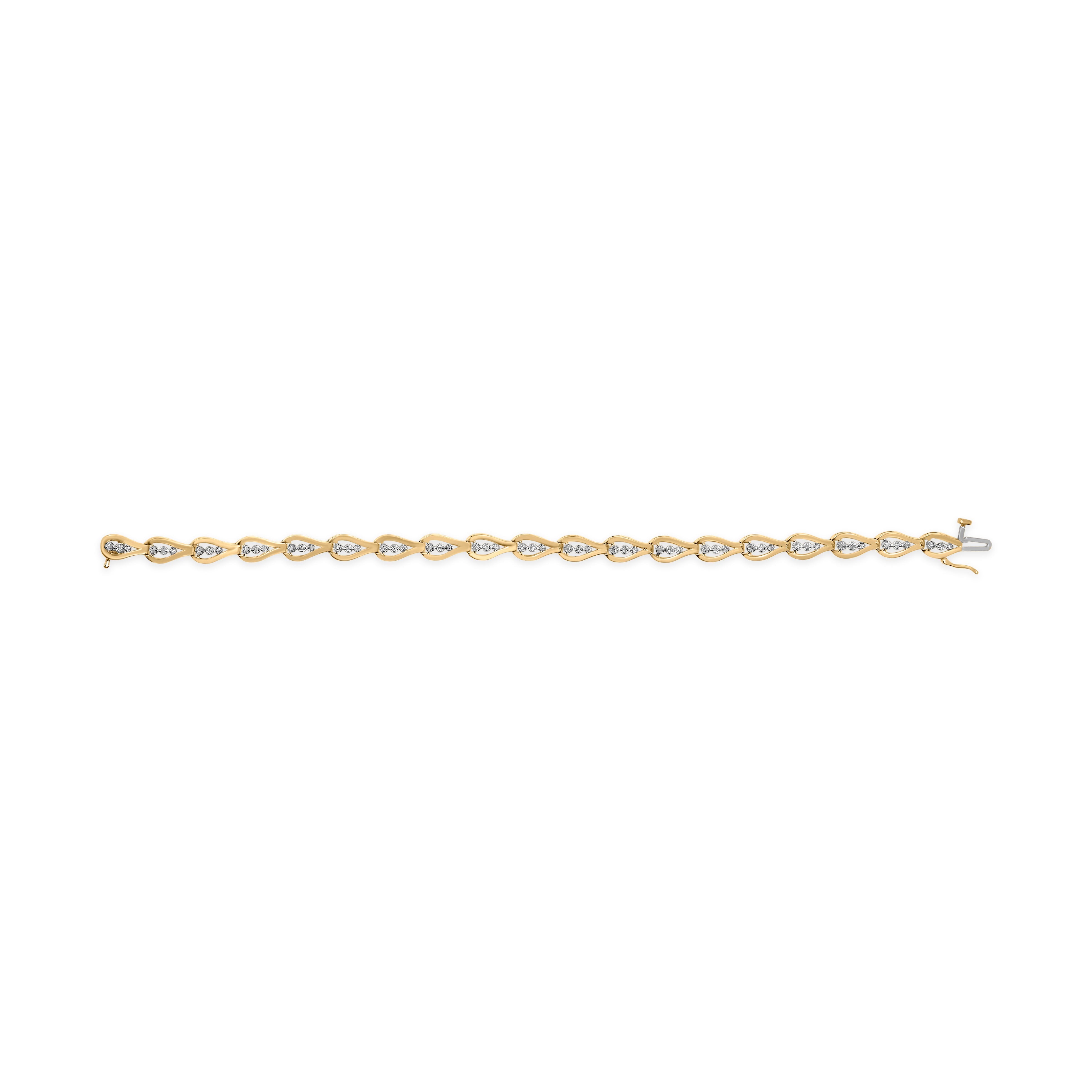 10k Yellow Gold 1/3 Cttw Diamond 3 Stone Teardrop Design Link Bracelet (I-J Color, I1-I2 Clarity) - 7.25" Inches