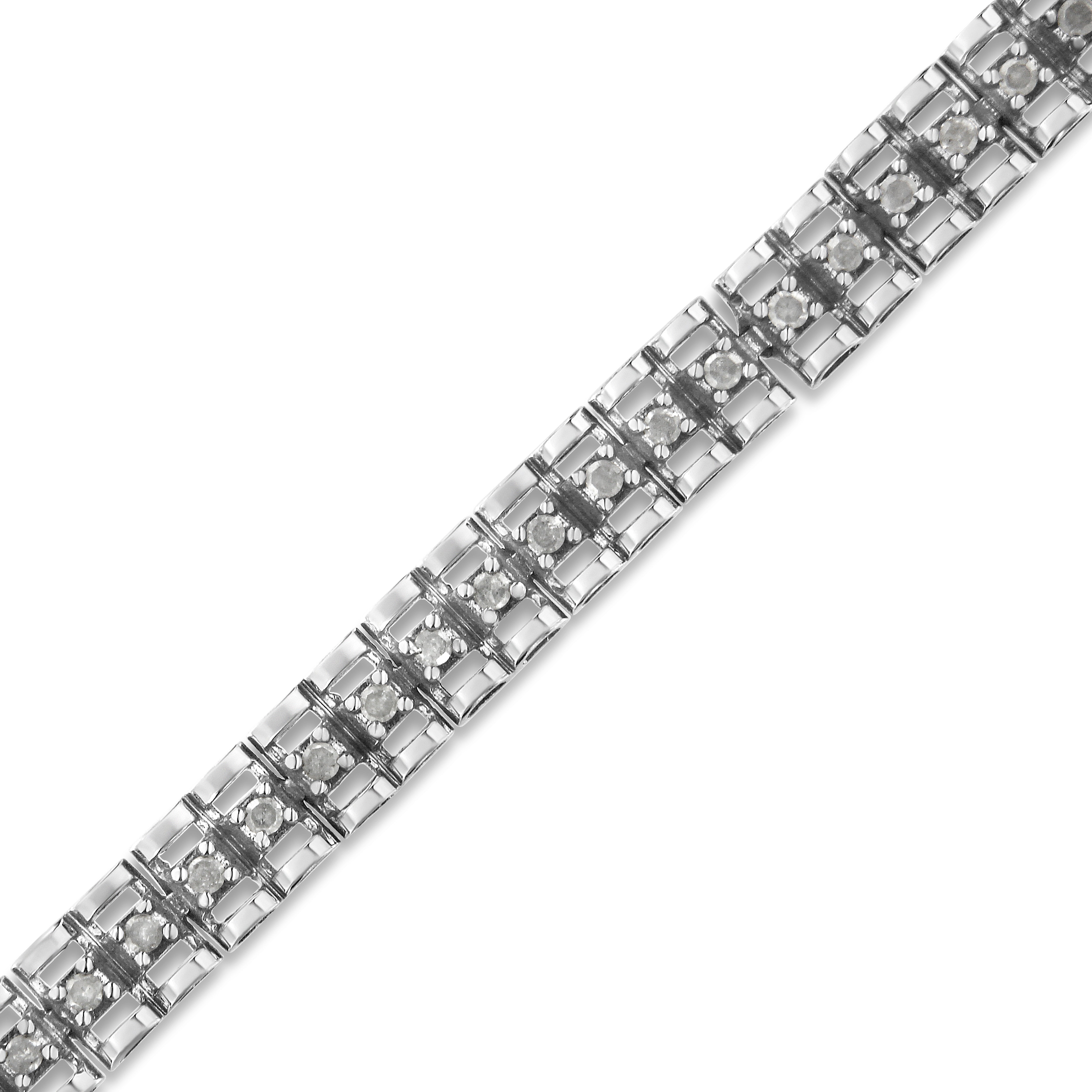 .925 Sterling Silver 1.0 Cttw Rose Cut Diamond Double-Link 7" Tennis Bracelet (I-J Color, I3 Clarity)